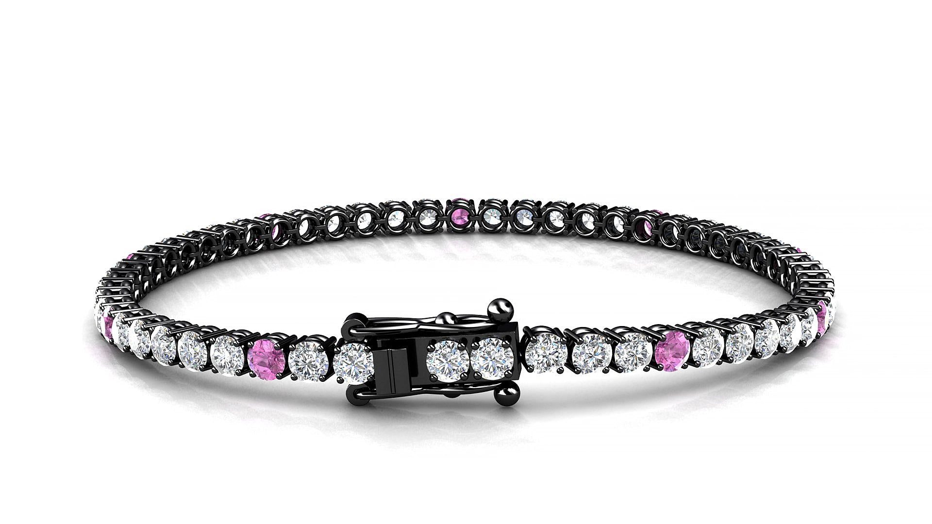 Capri 1-5 | 18k Black Gold 3 mm Round Natural Pink Sapphire & Diamond 15 cm Tennis Bracelet