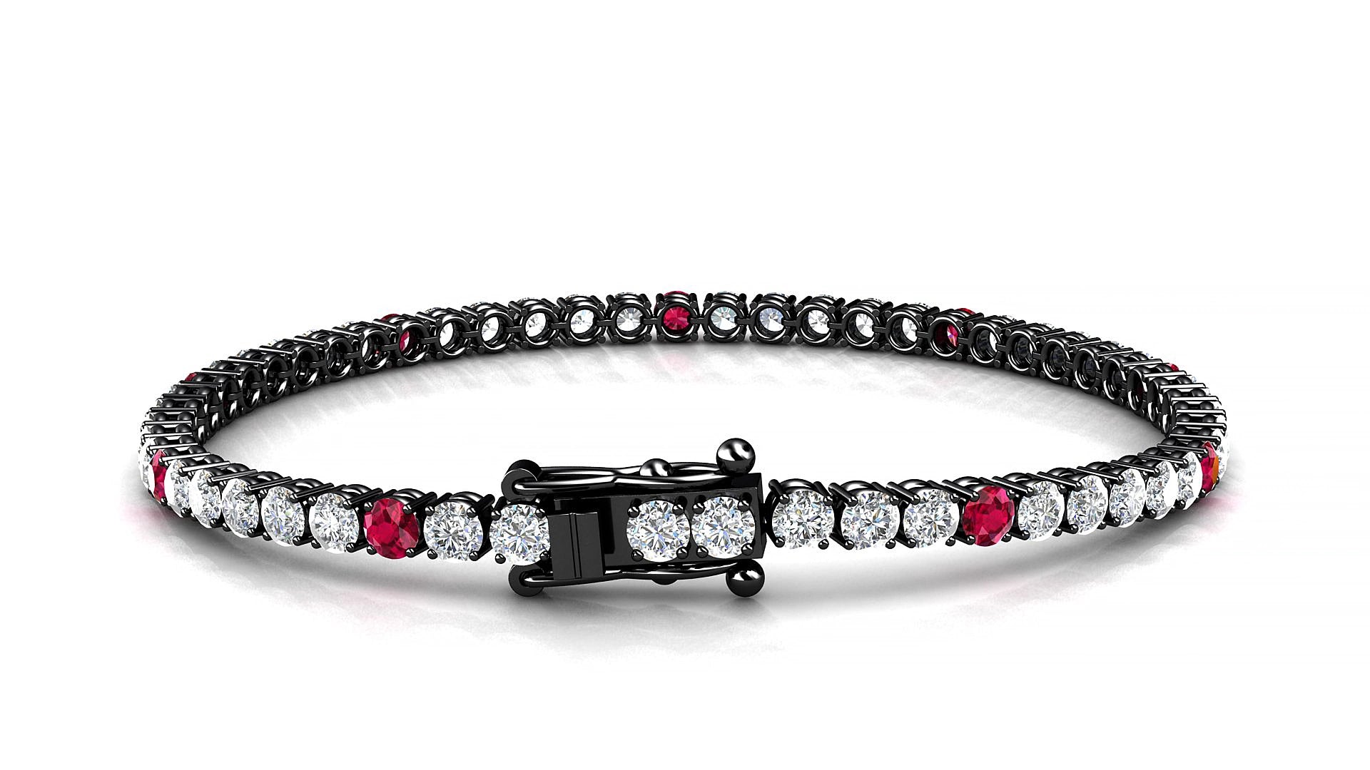 Capri 1-5 | 18k Black Gold 3 mm Round Natural Ruby & Diamond 17 cm Tennis Bracelet