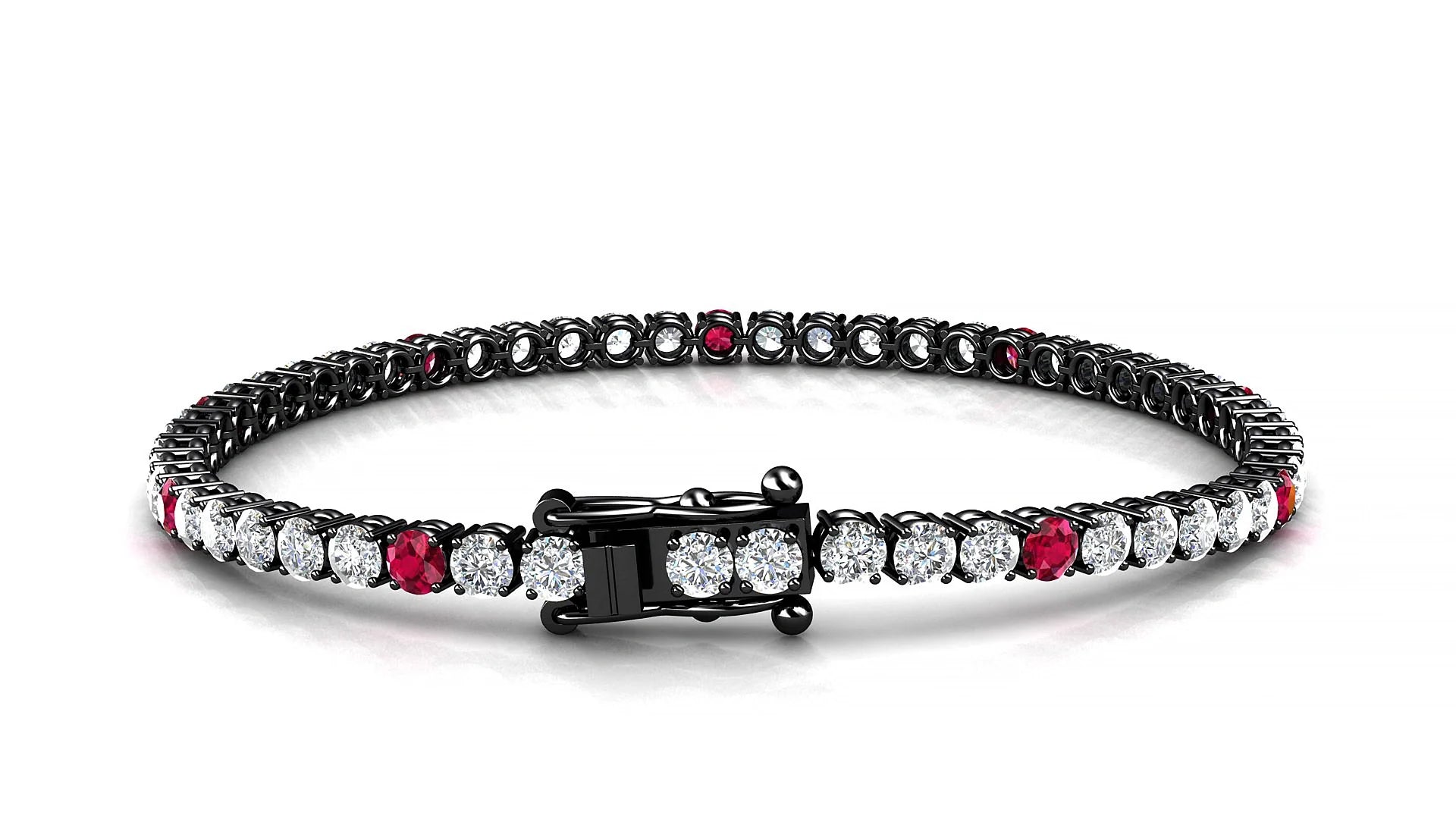Capri 1-5 | 18k Black Gold 3 mm Round Natural Ruby & Diamond Tennis Bracelet