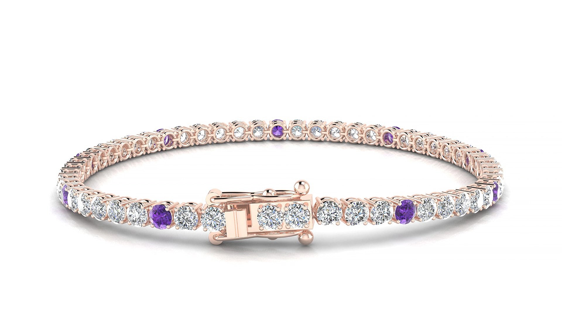 Capri 1-5 | 18k Rose Gold 3 mm Round Natural Amethyst & Diamond 15 cm Tennis Bracelet