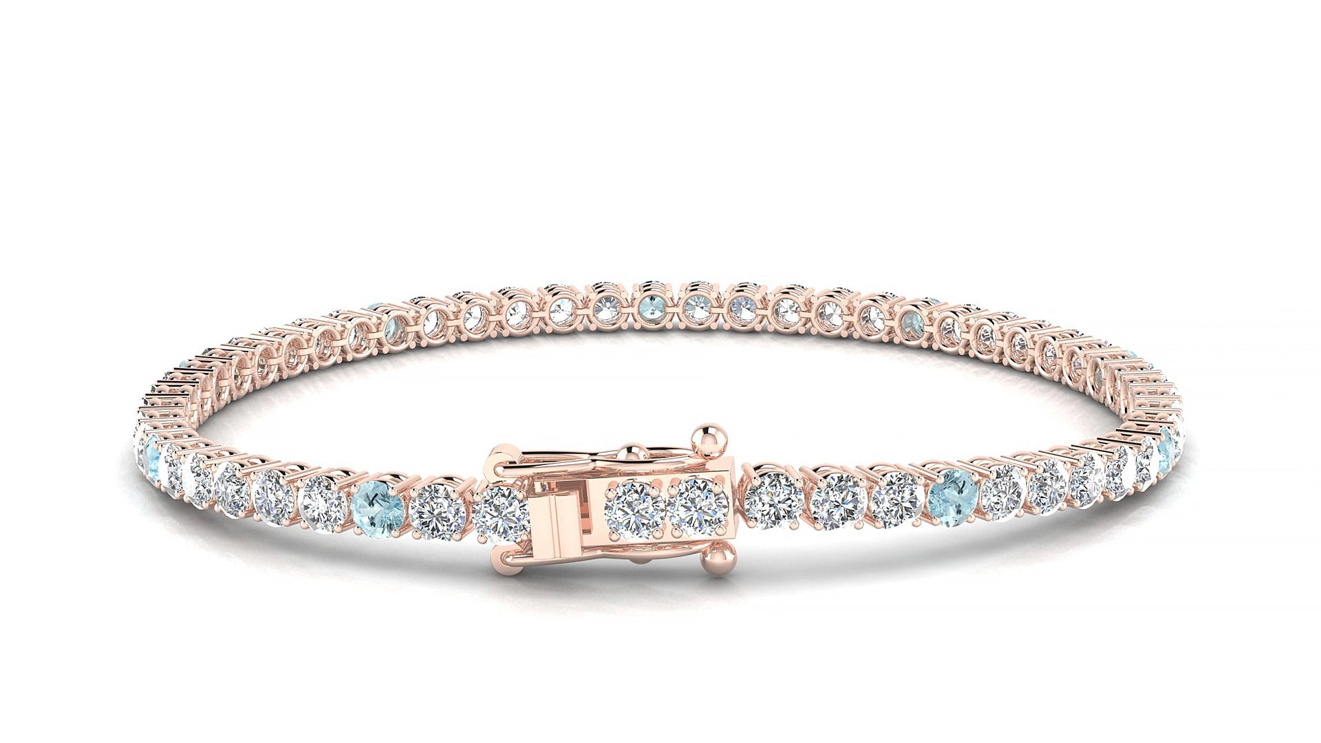 Capri 1-5 | 18k Rose Gold 3 mm Round Natural Aquamarine & Diamond 20 cm Tennis Bracelet