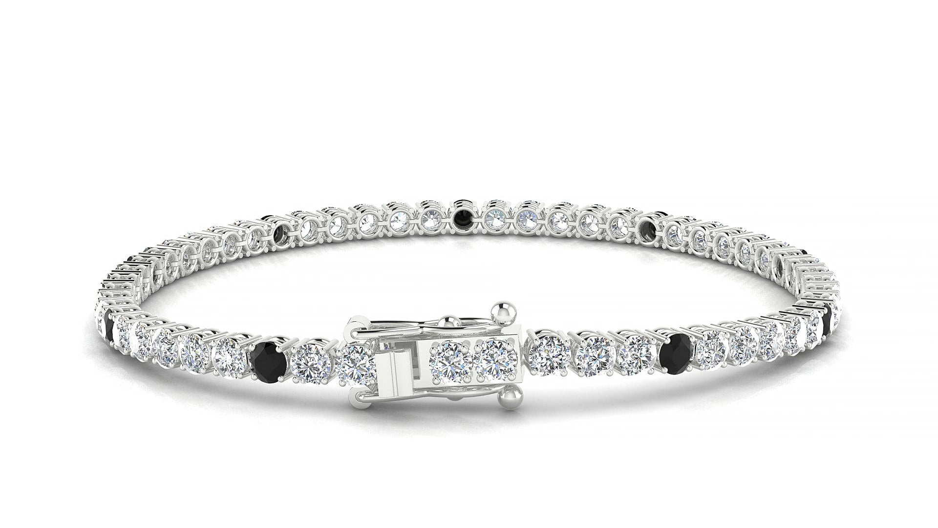 Capri 1-5 | 18k White Gold 3 mm Round Natural Black Diamond & Diamond 15 cm Tennis Bracelet