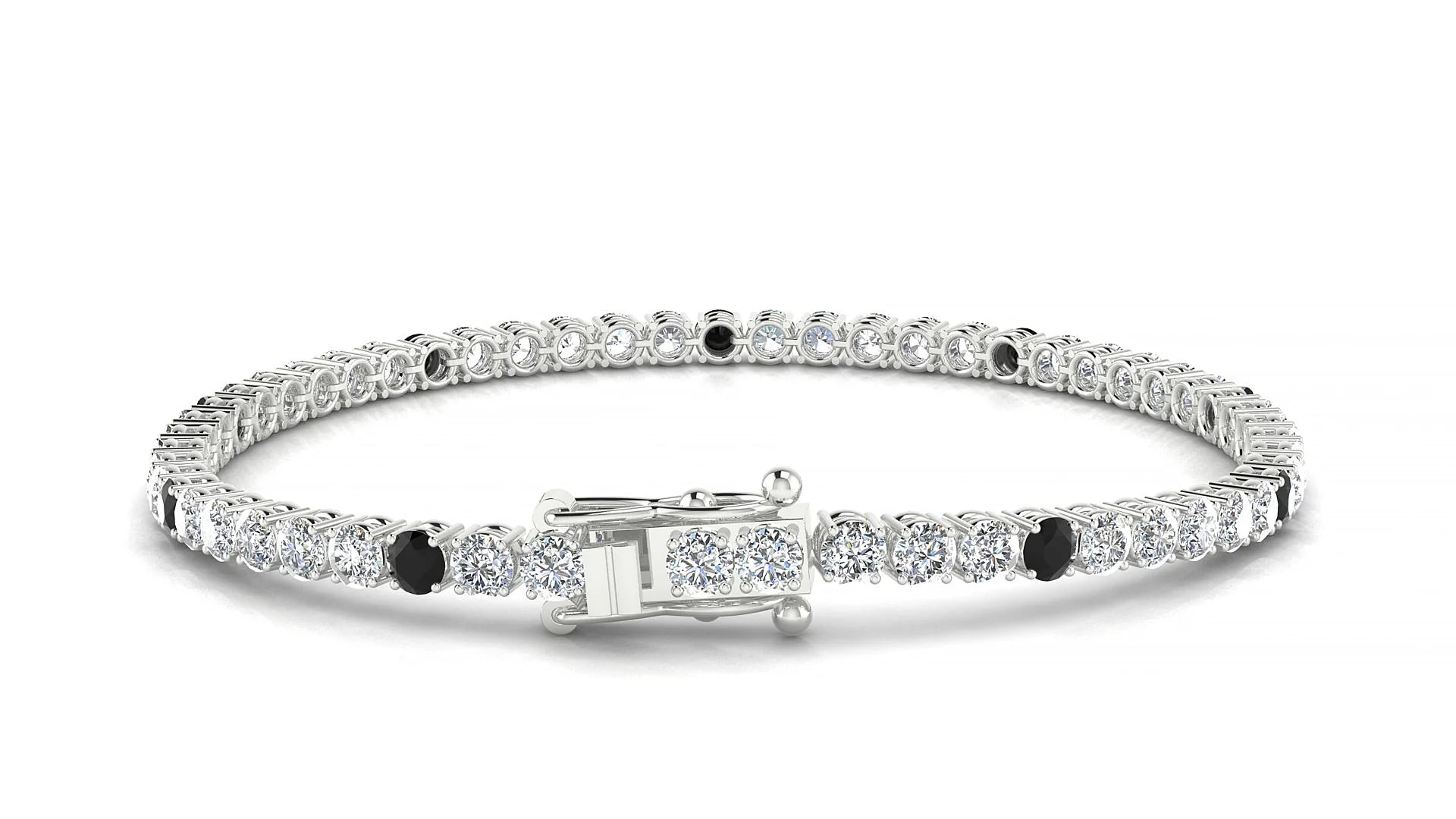 Capri 1-5 | 18k White Gold 3 mm Round Natural Black Diamond & Diamond Tennis Bracelet