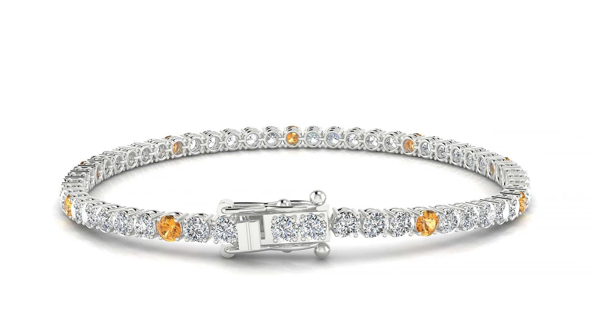 Capri 1-5 | 18k White Gold 3 mm Round Natural Citrine & Diamond 18 cm Tennis Bracelet