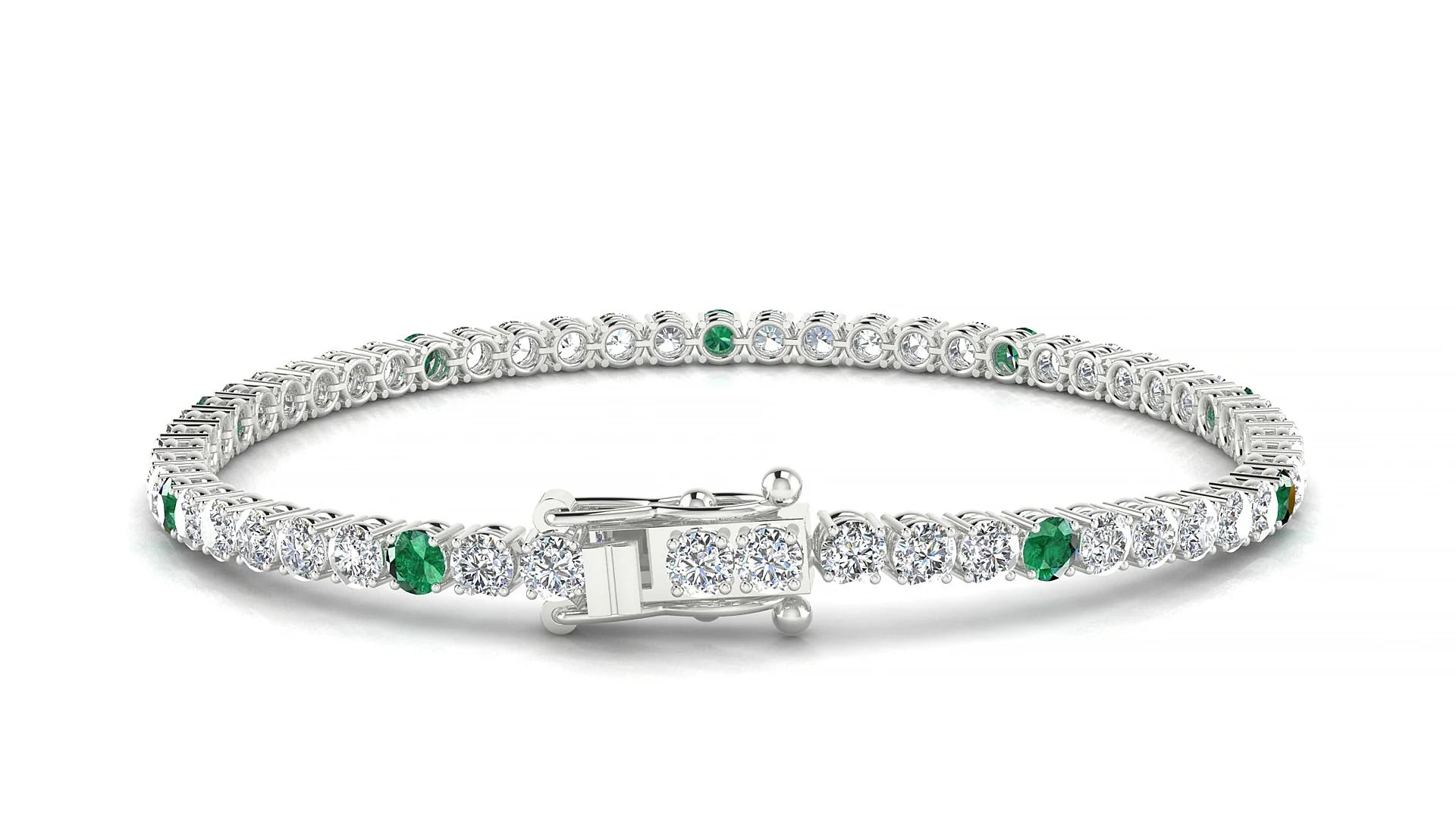 Capri 1-5 | 18k White Gold 3 mm Round Natural Emerald & Diamond Tennis Bracelet