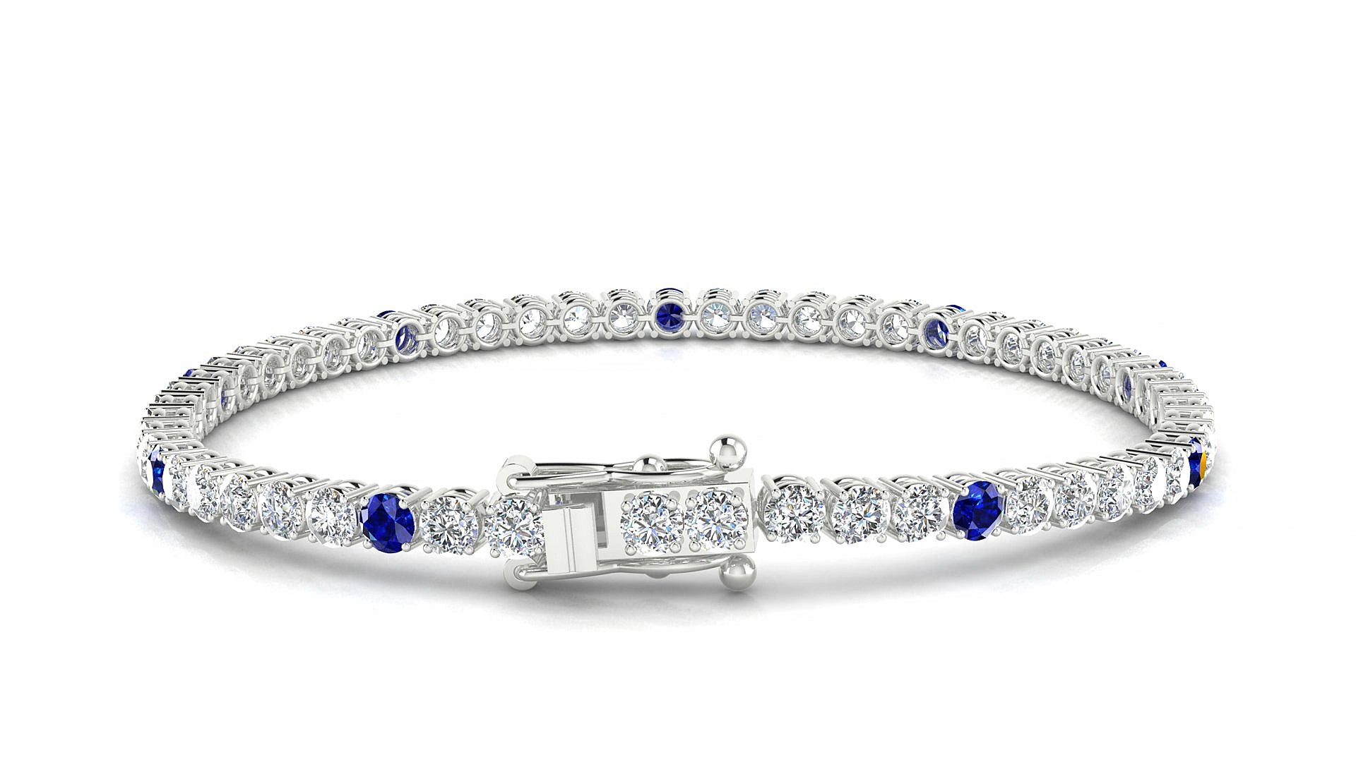 Capri 1-5 | 18k White Gold 3 mm Round Natural Sapphire & Diamond 17 cm Tennis Bracelet
