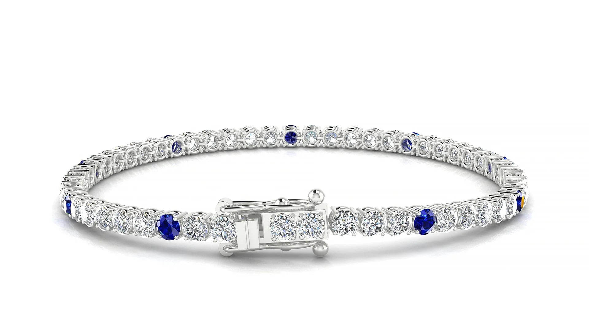 Capri 1-5 | 18k White Gold 3 mm Round Natural Sapphire & Diamond Tennis Bracelet