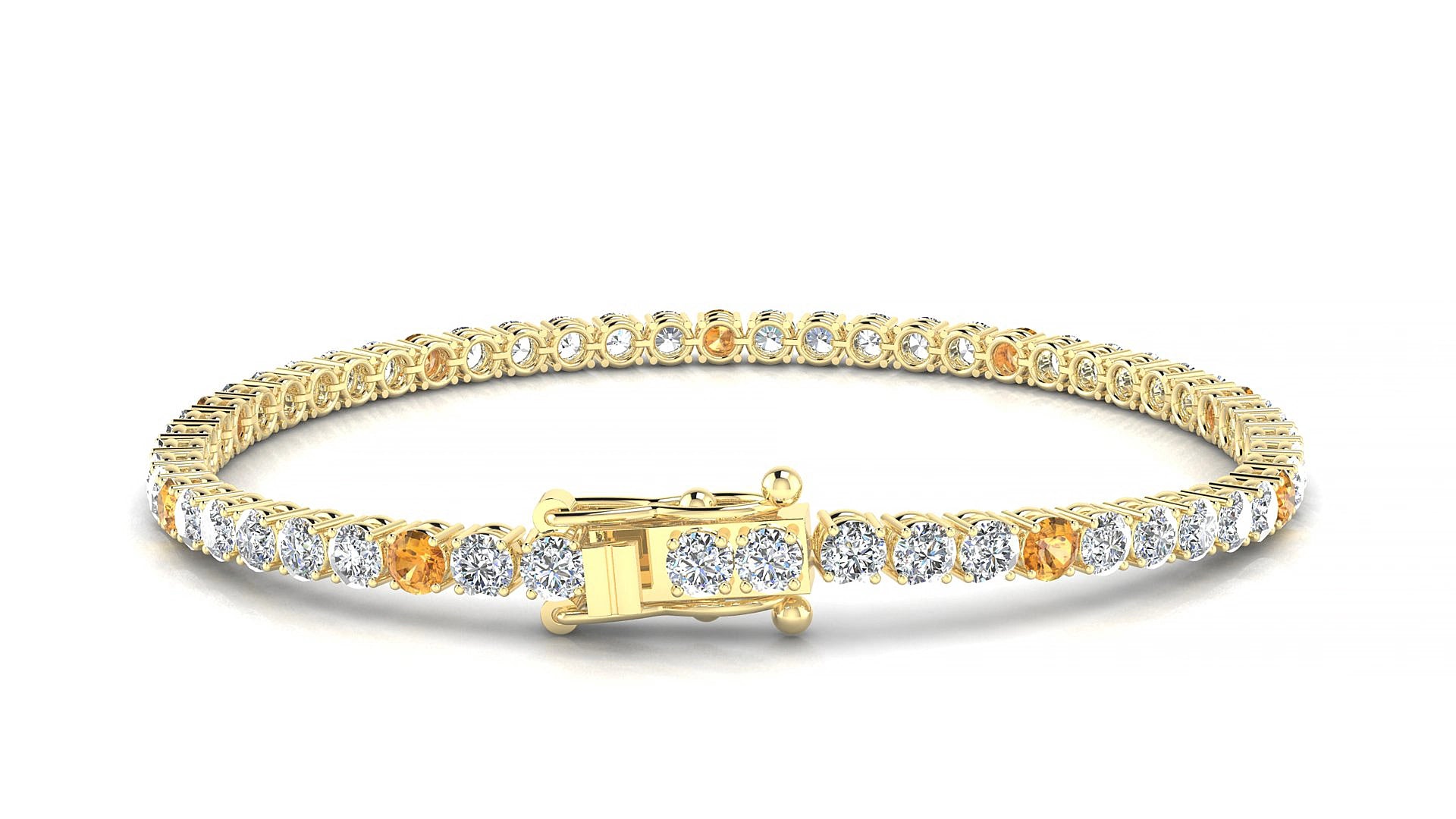 Capri 1-5 | 18k Yellow Gold 3 mm Round Natural Citrine & Diamond 19 cm Tennis Bracelet