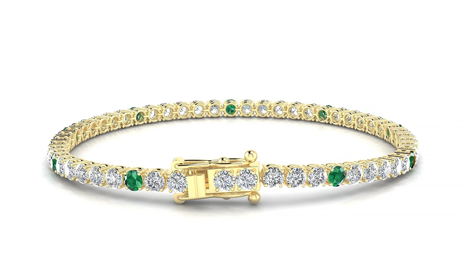 Capri 1-5 | 18k Yellow Gold 3 mm Round Natural Emerald & Diamond Tennis Bracelet