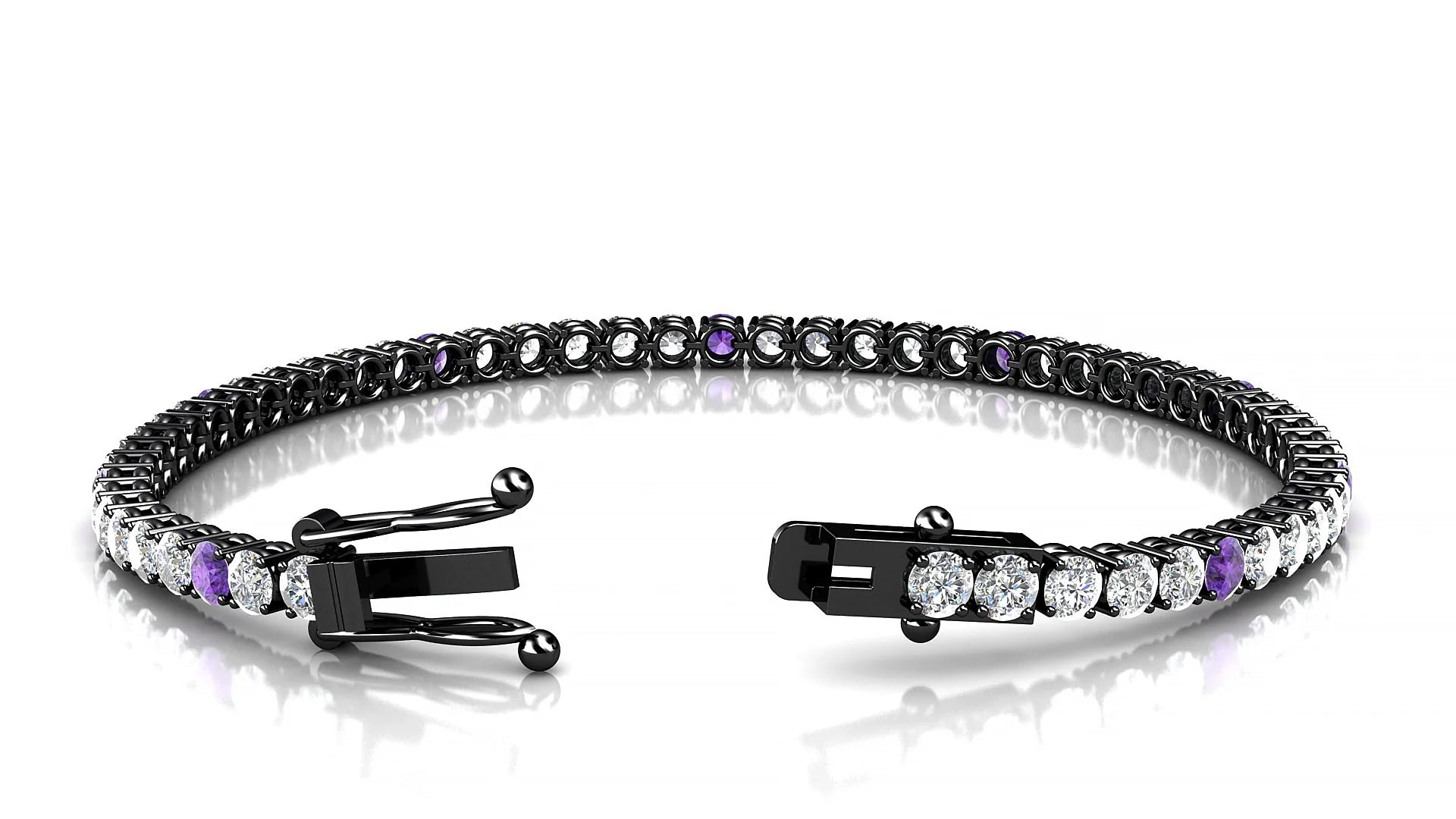 Capri 1-5 | 18k Black Gold 3 mm Round Natural Amethyst & Diamond Tennis Bracelet