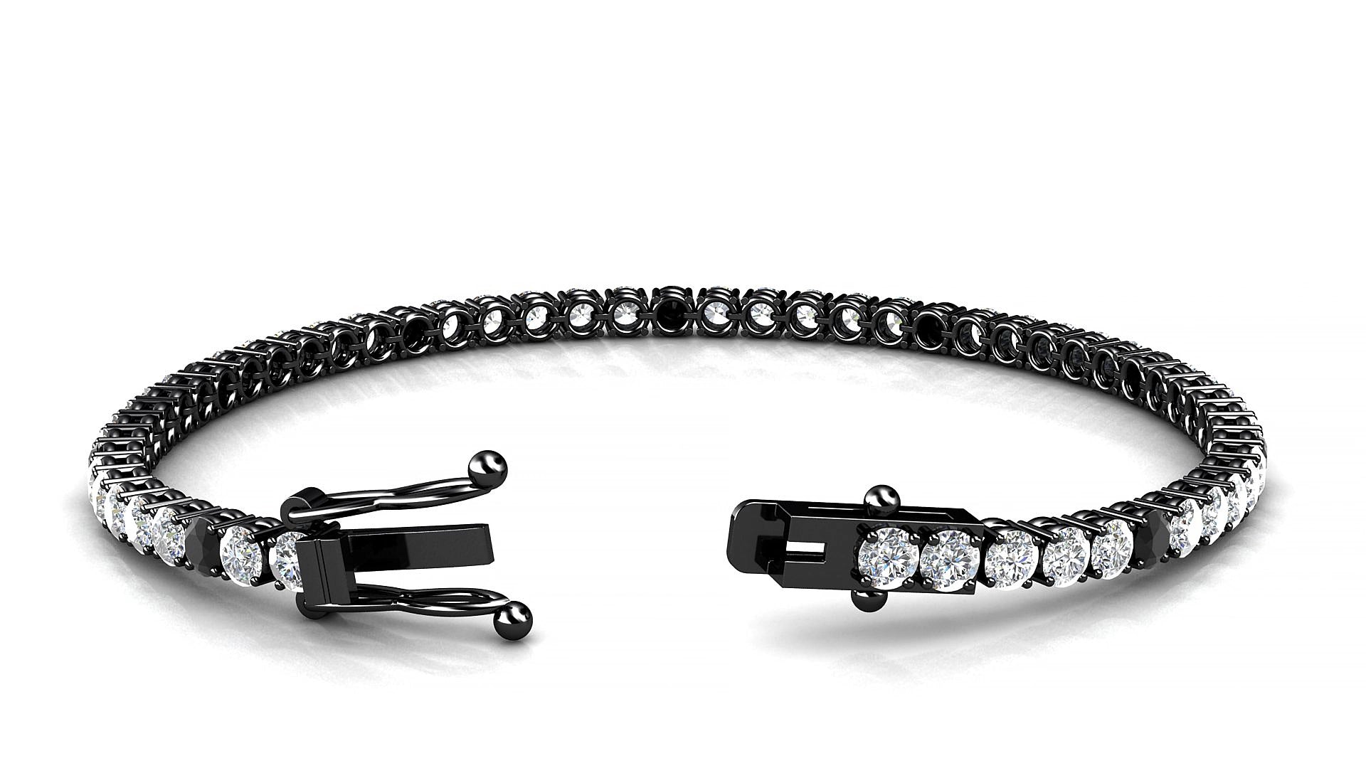 Capri 1-5 | 18k Black Gold 3 mm Round Natural Black Diamond & Diamond 17 cm Tennis Bracelet