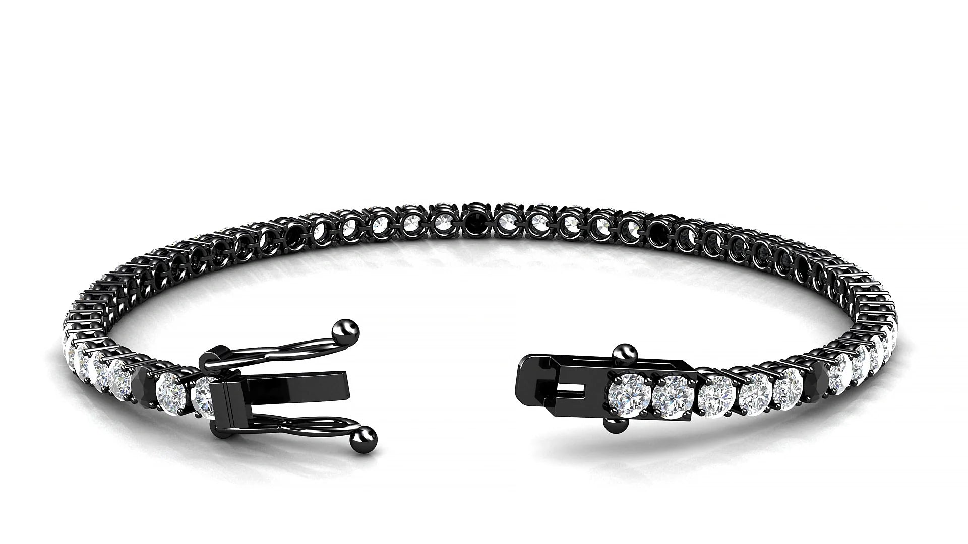 Capri 1-5 | 18k Black Gold 3 mm Round Natural Black Diamond & Diamond Tennis Bracelet