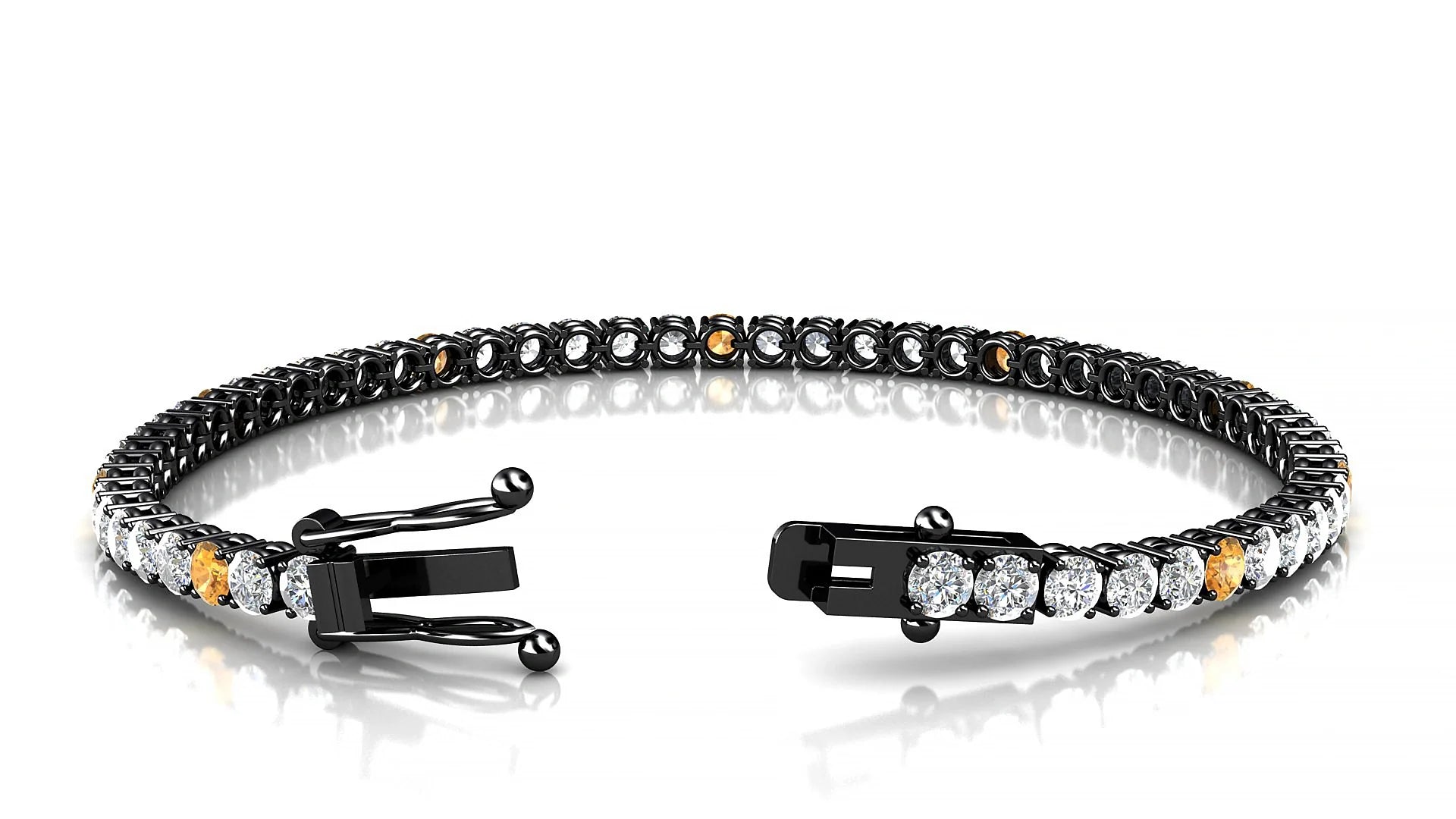 Capri 1-5 | 18k Black Gold 3 mm Round Natural Citrine & Diamond Tennis Bracelet