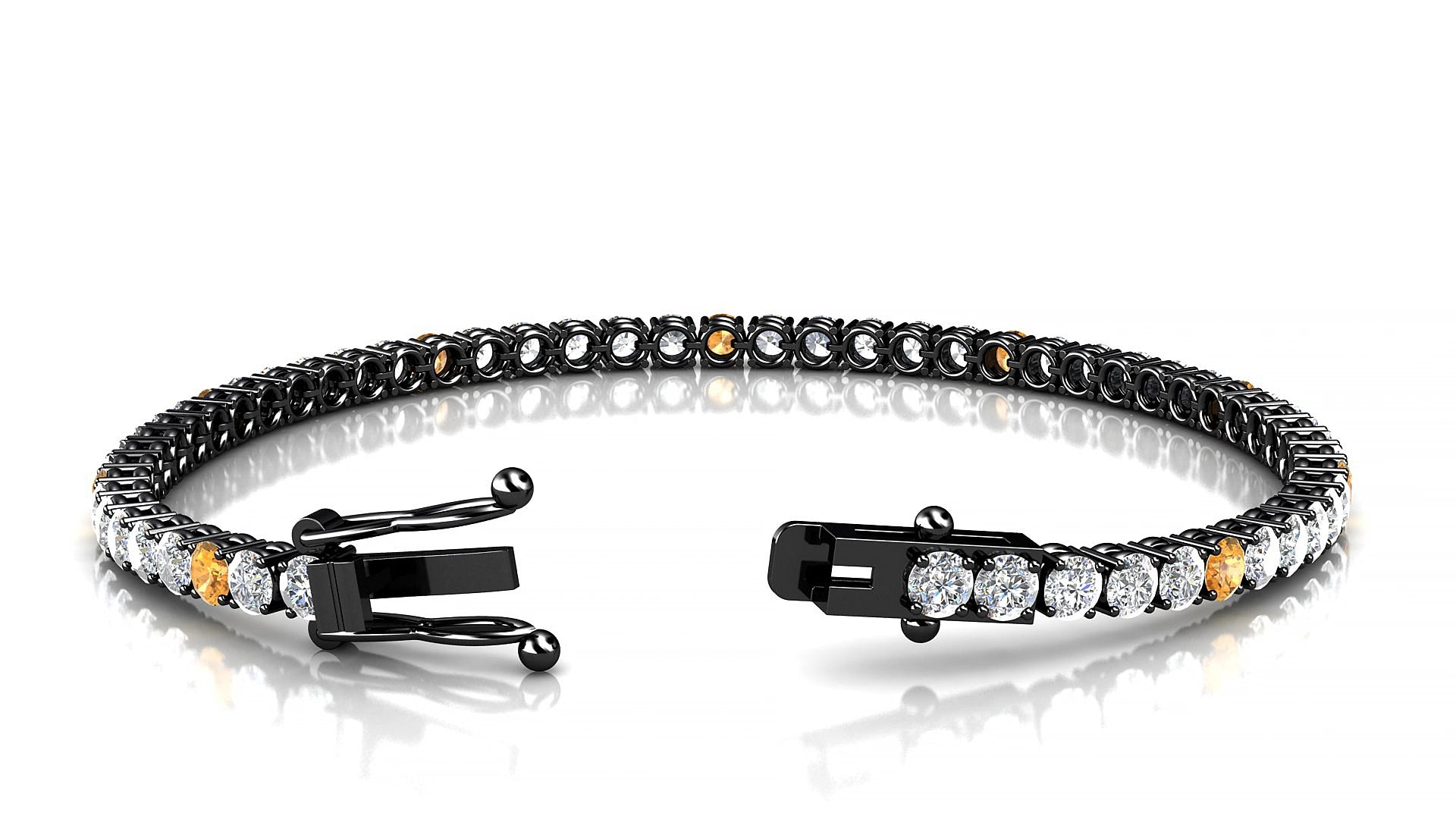 Capri 1-5 | 18k Black Gold 3 mm Round Natural Citrine & Diamond 19 cm Tennis Bracelet
