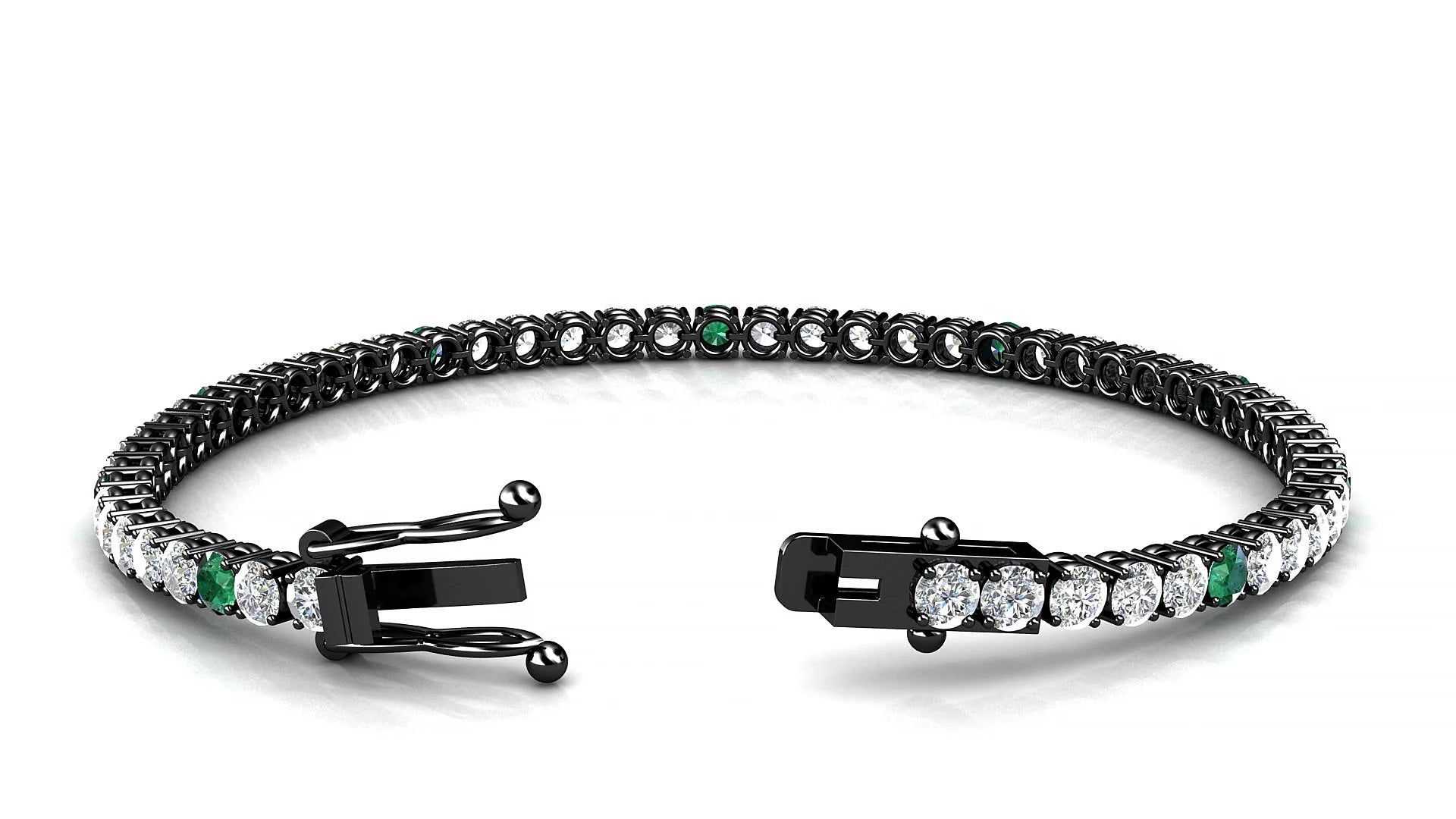 Capri 1-5 | 18k Black Gold 3 mm Round Natural Emerald & Diamond Tennis Bracelet