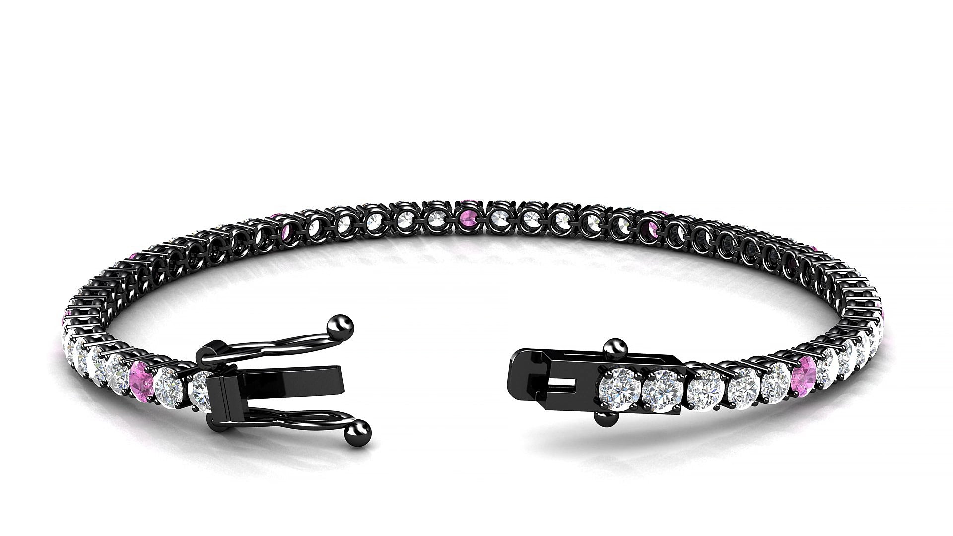 Capri 1-5 | 18k Black Gold 3 mm Round Natural Pink Sapphire & Diamond 15 cm Tennis Bracelet