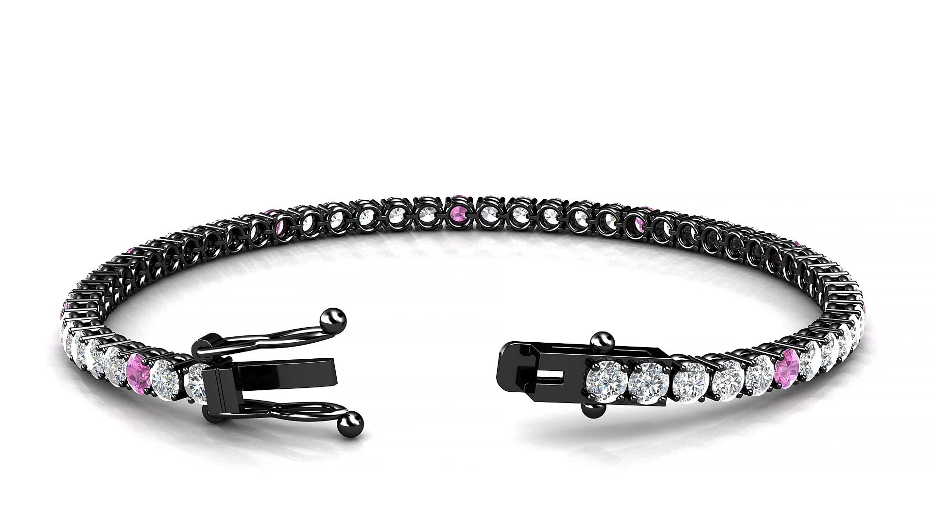 Capri 1-5 | 18k Black Gold 3 mm Round Natural Pink Sapphire & Diamond Tennis Bracelet