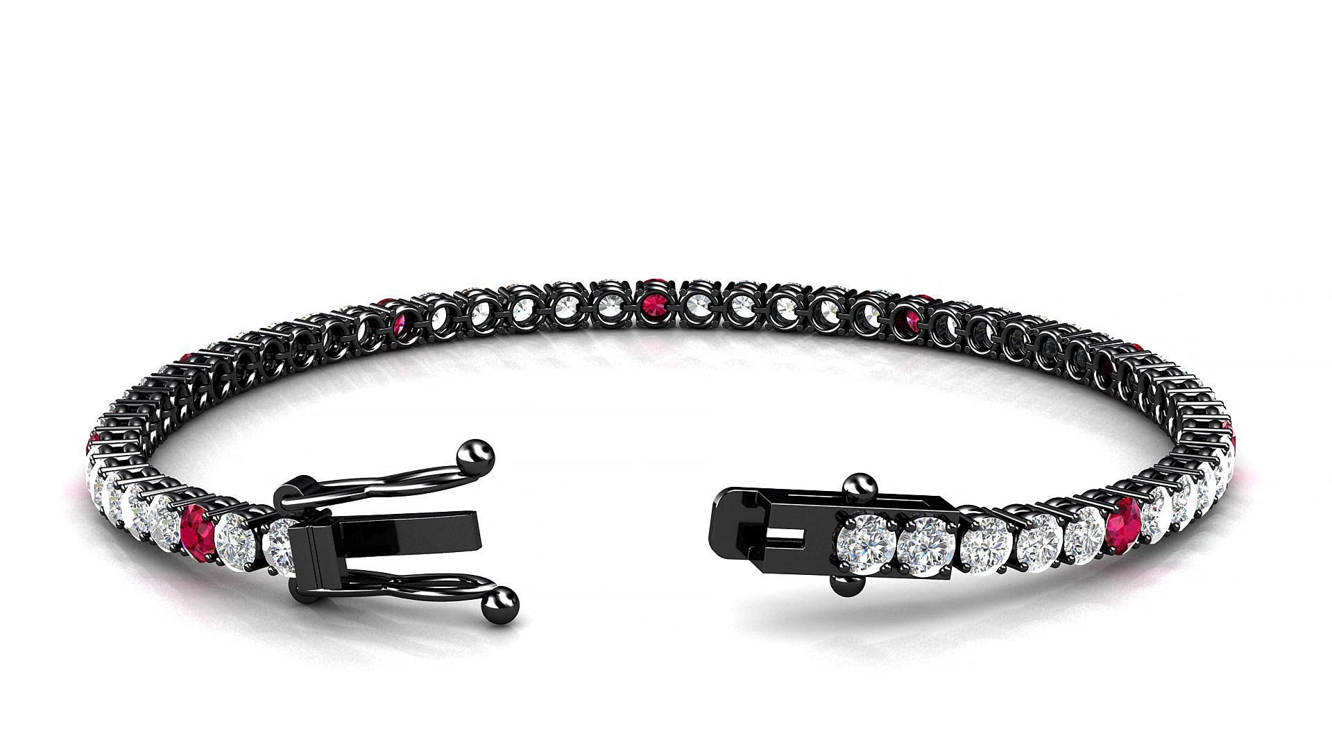 Capri 1-5 | 18k Black Gold 3 mm Round Natural Ruby & Diamond 18 cm Tennis Bracelet