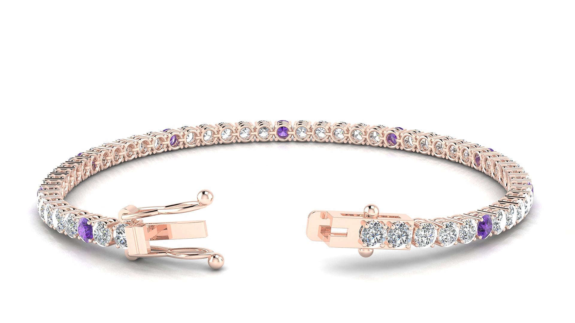 Capri 1-5 | 18k Rose Gold 3 mm Round Natural Amethyst & Diamond 15 cm Tennis Bracelet