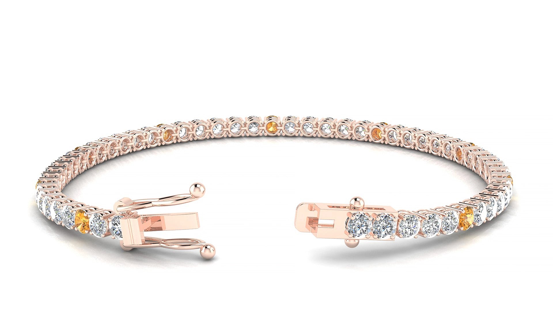 Capri 1-5 | 18k Rose Gold 3 mm Round Natural Citrine & Diamond 15 cm Tennis Bracelet
