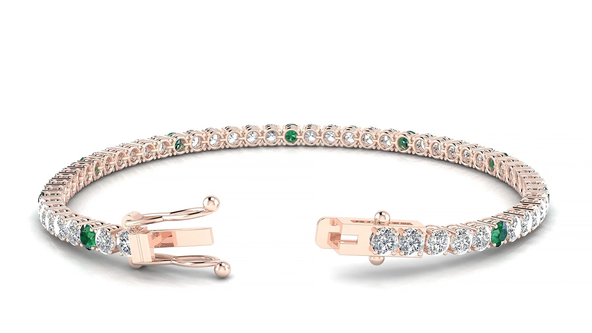 Capri 1-5 | 18k Rose Gold 3 mm Round Natural Emerald & Diamond Tennis Bracelet
