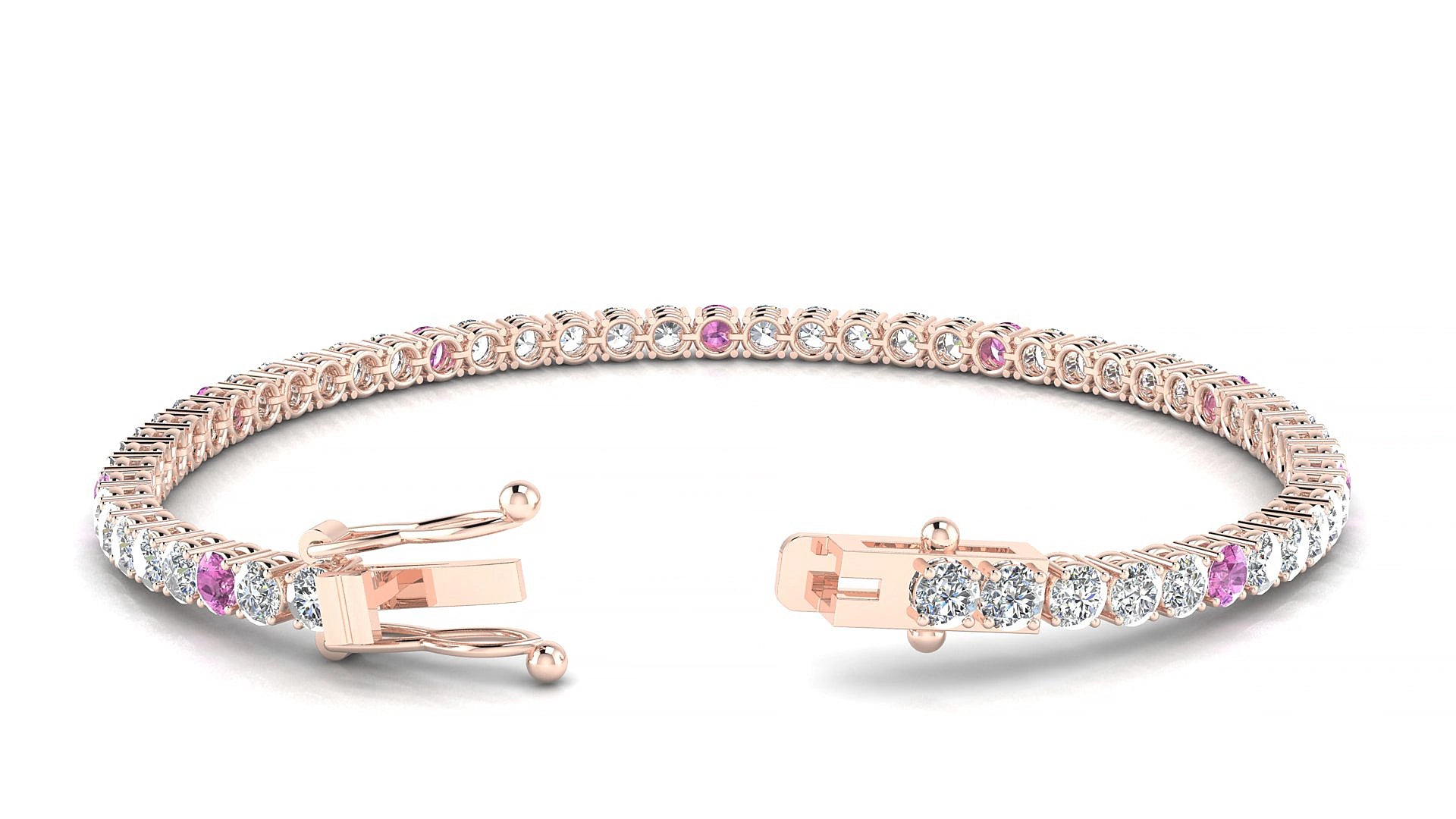 Capri 1-5 | 18k Rose Gold 3 mm Round Natural Pink Sapphire & Diamond 15 cm Tennis Bracelet