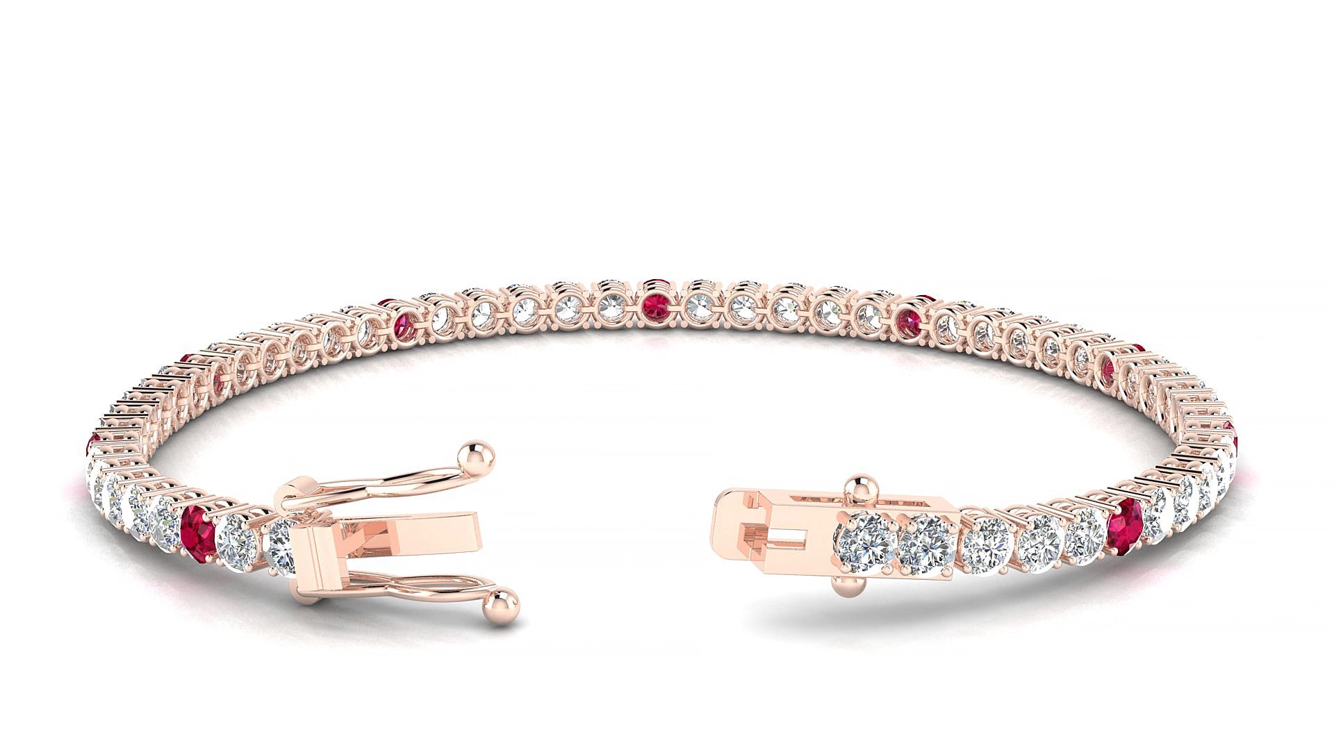 Capri 1-5 | 18k Rose Gold 3 mm Round Natural Ruby & Diamond 18 cm Tennis Bracelet