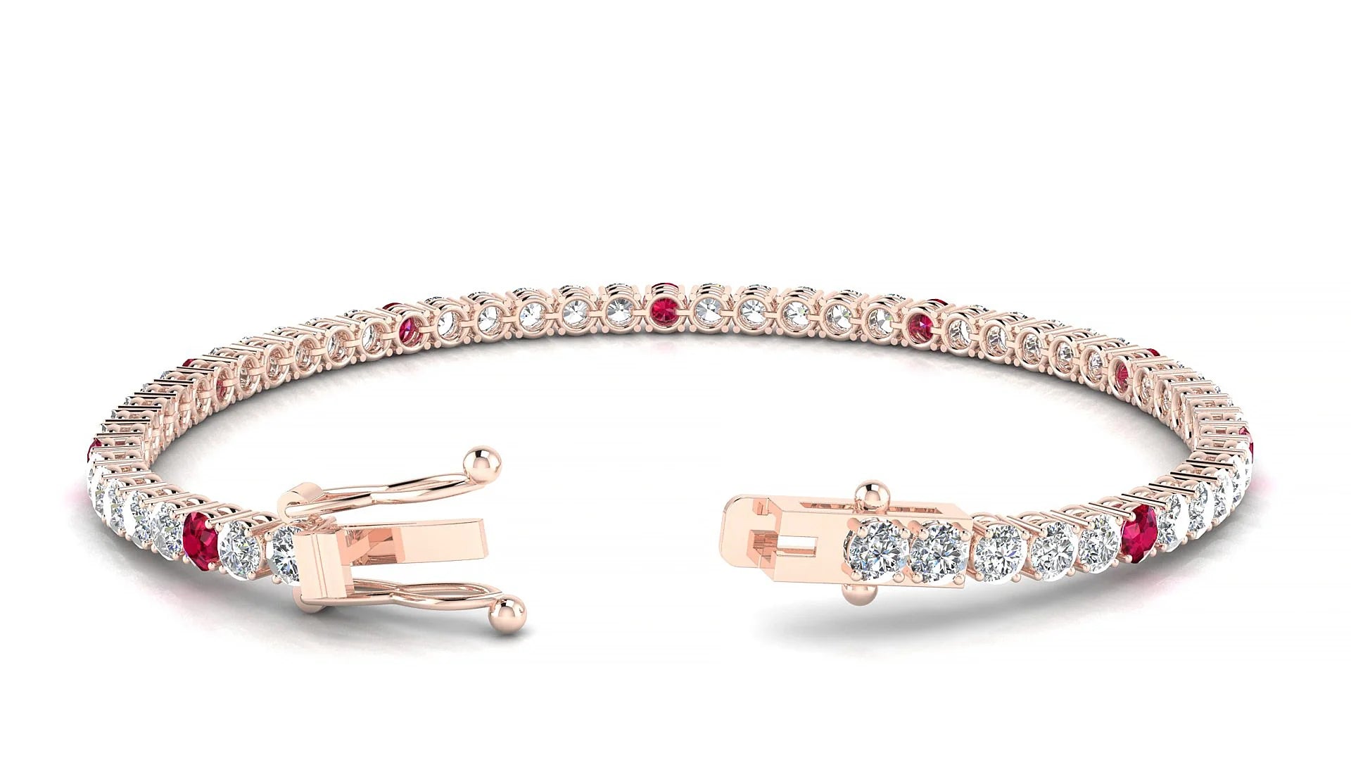Capri 1-5 | 18k Rose Gold 3 mm Round Natural Ruby & Diamond Tennis Bracelet