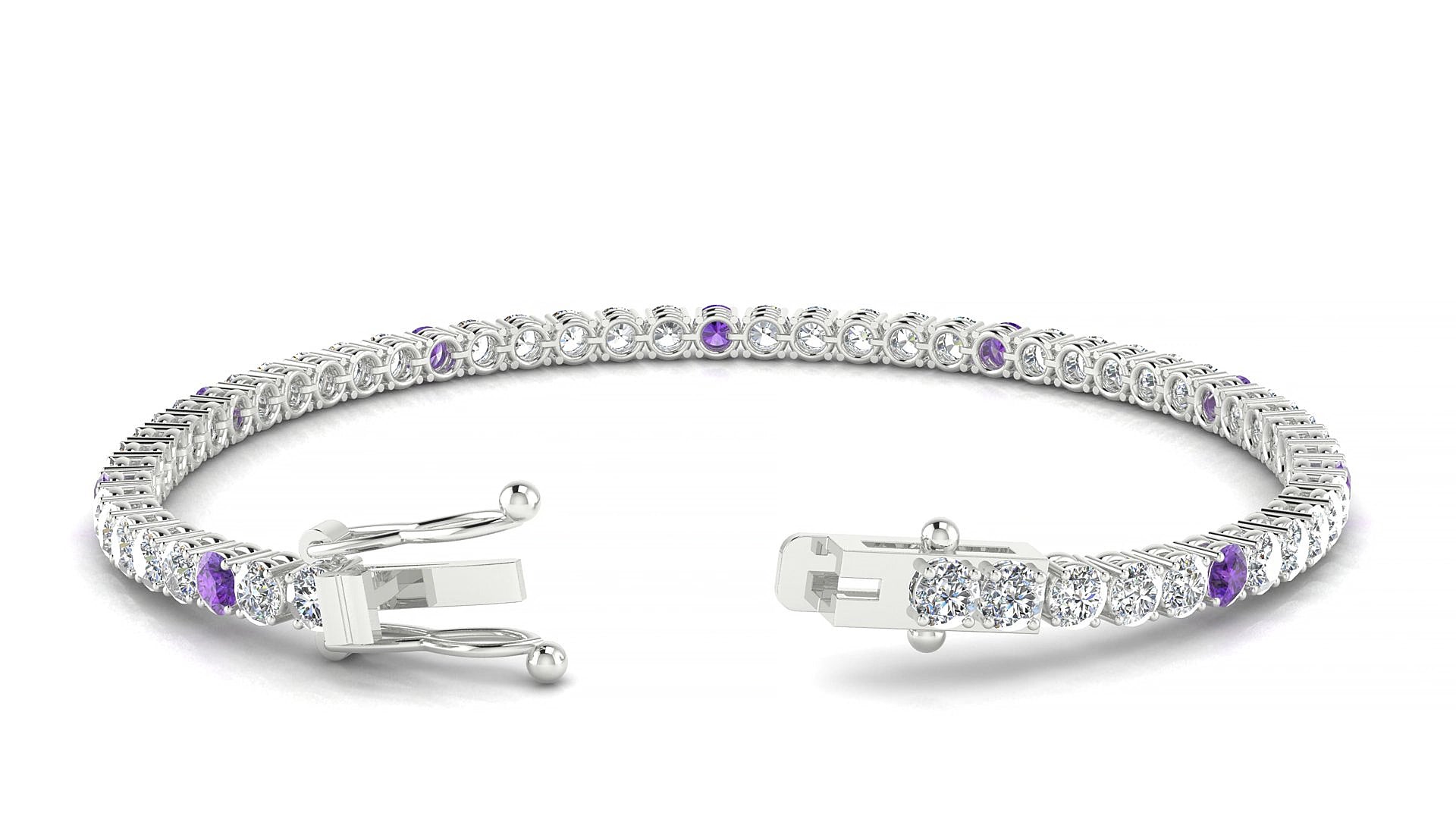 Capri 1-5 | 18k White Gold 3 mm Round Natural Amethyst & Diamond 15 cm Tennis Bracelet