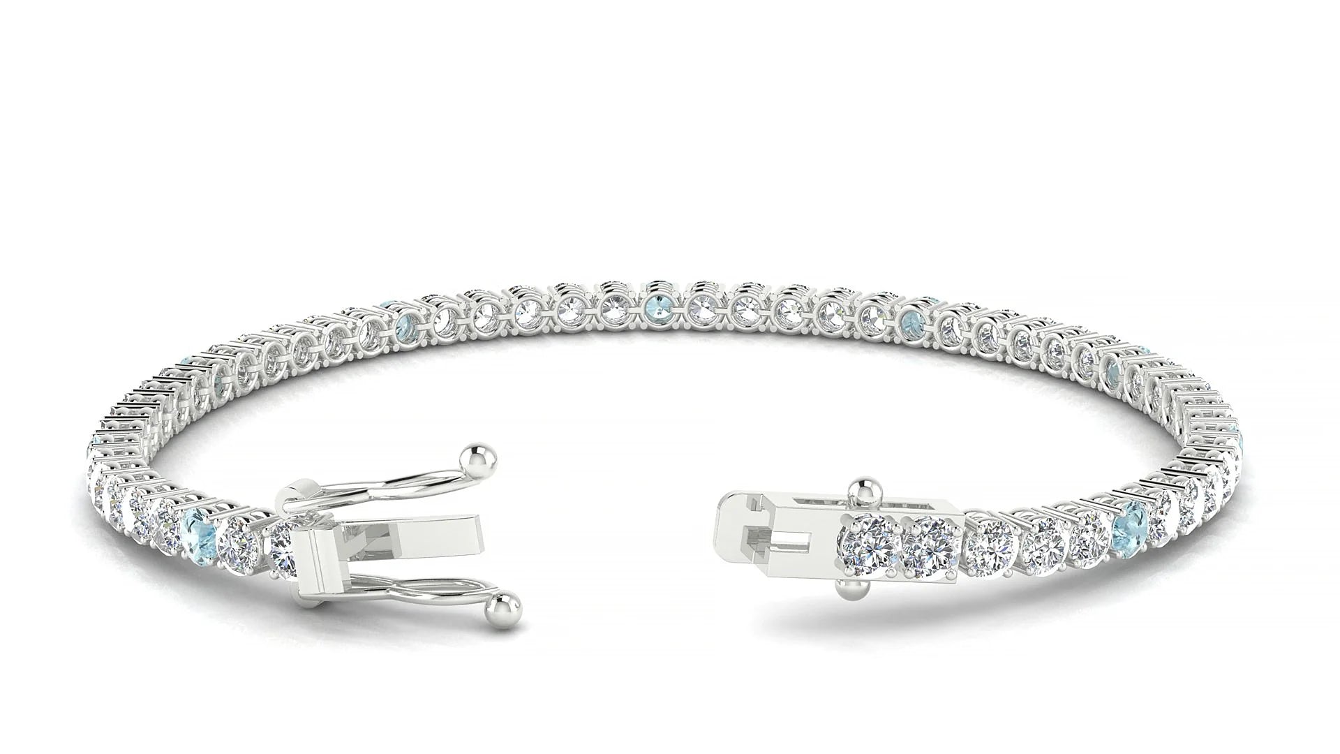 Capri 1-5 | 18k White Gold 3 mm Round Natural Aquamarine & Diamond Tennis Bracelet