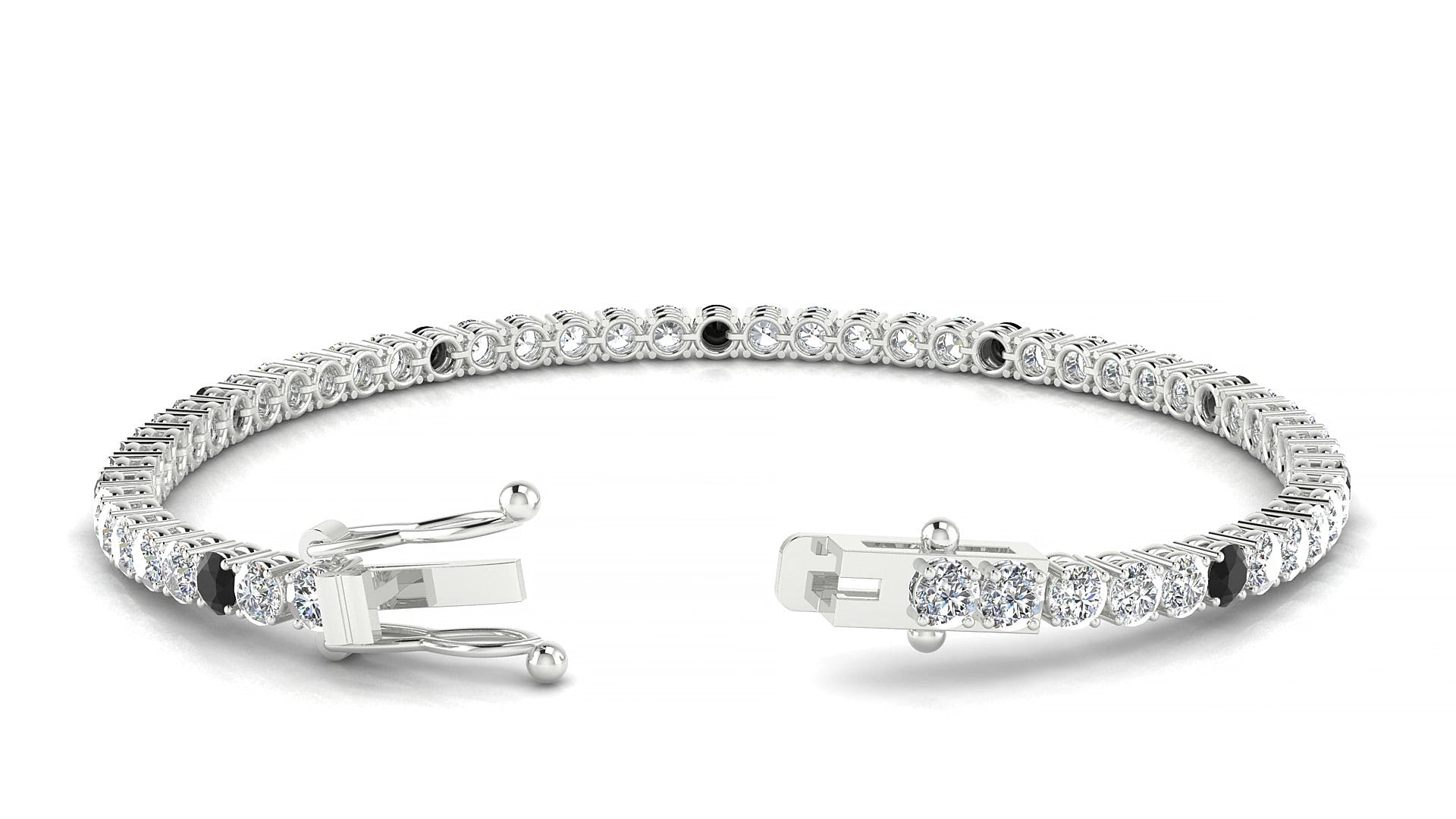 Capri 1-5 | 18k White Gold 3 mm Round Natural Black Diamond & Diamond 15 cm Tennis Bracelet