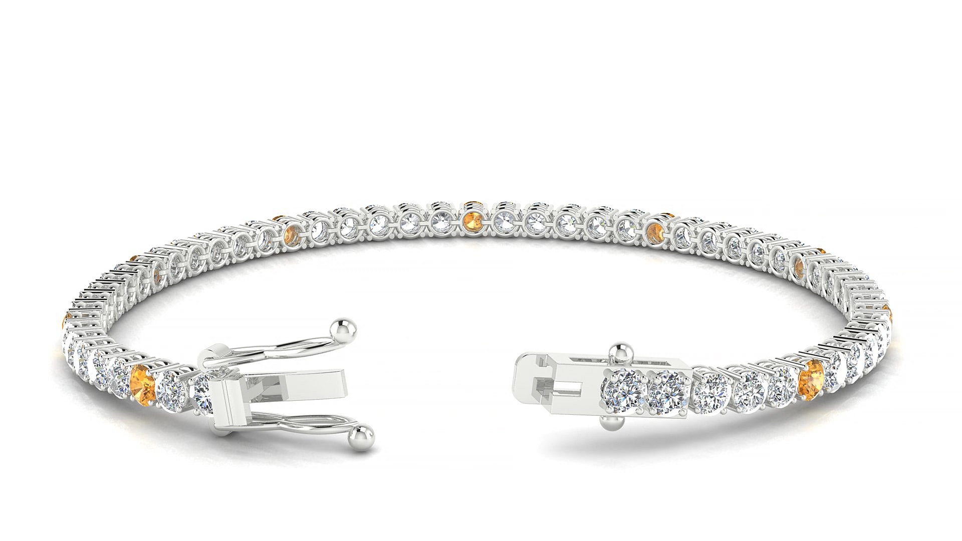 Capri 1-5 | 18k White Gold 3 mm Round Natural Citrine & Diamond 15 cm Tennis Bracelet