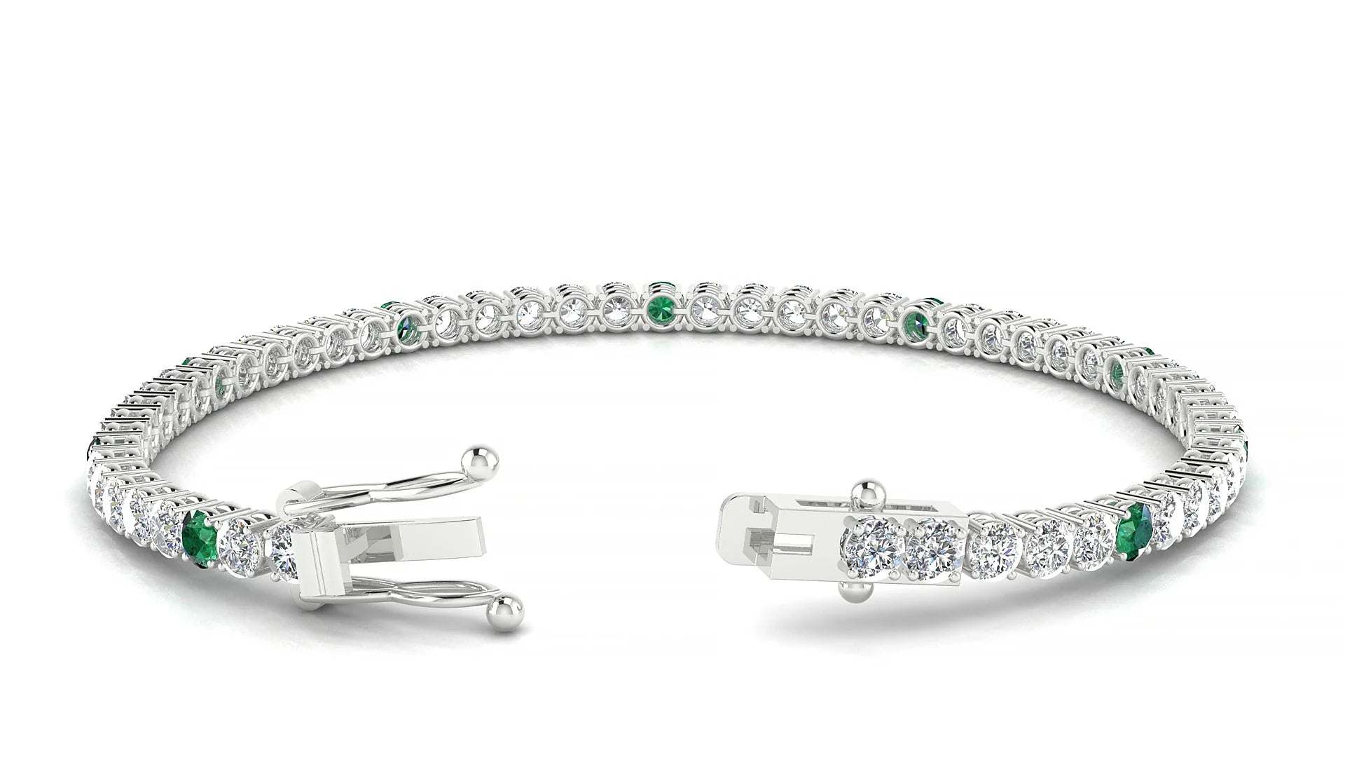 Capri 1-5 | 18k White Gold 3 mm Round Natural Emerald & Diamond Tennis Bracelet