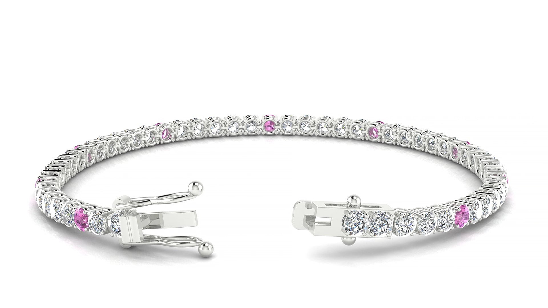 Capri 1-5 | 18k White Gold 3 mm Round Natural Pink Sapphire & Diamond 15 cm Tennis Bracelet