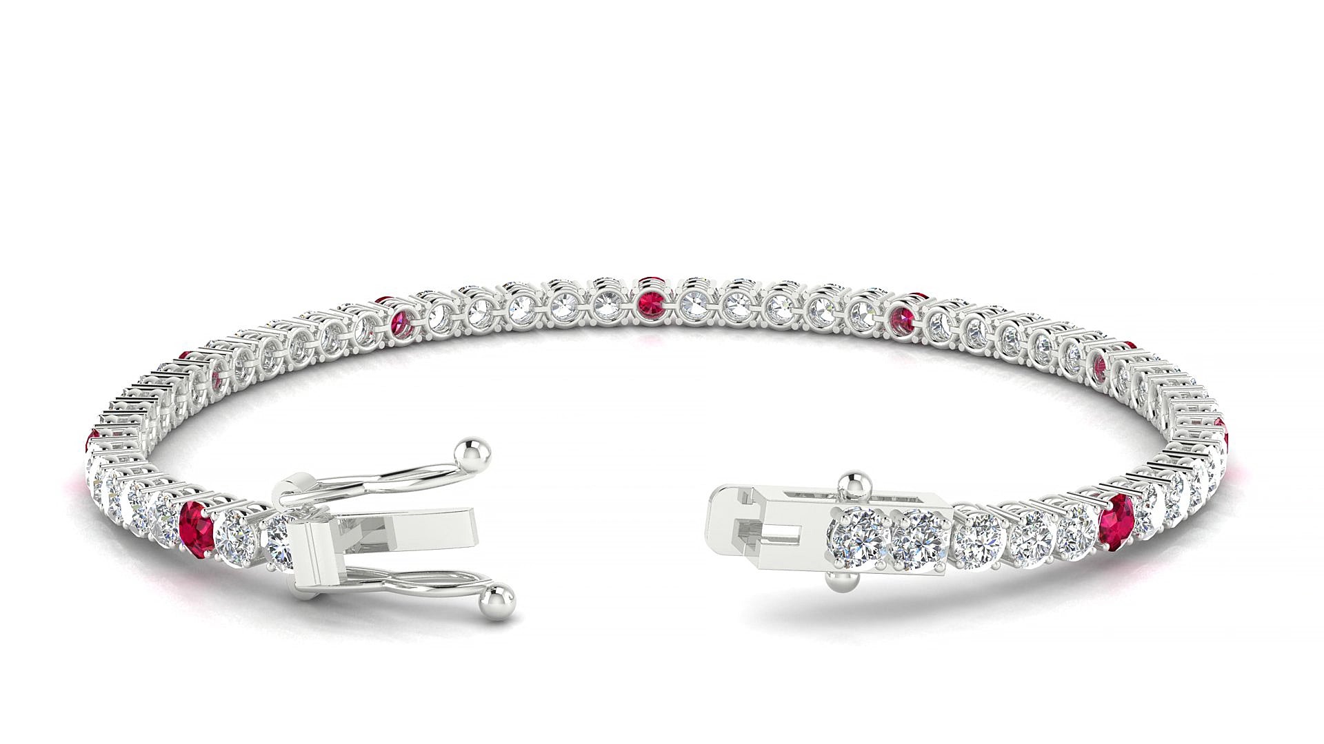 Capri 1-5 | 18k White Gold 3 mm Round Natural Ruby & Diamond 19 cm Tennis Bracelet