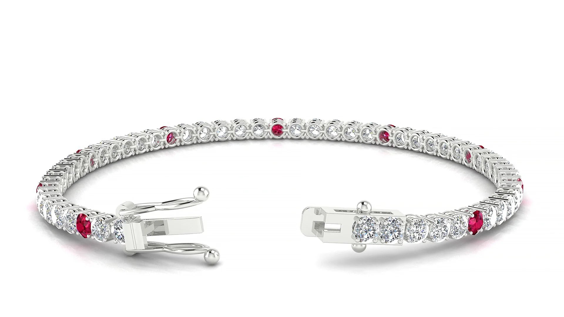 Capri 1-5 | 18k White Gold 3 mm Round Natural Ruby & Diamond Tennis Bracelet
