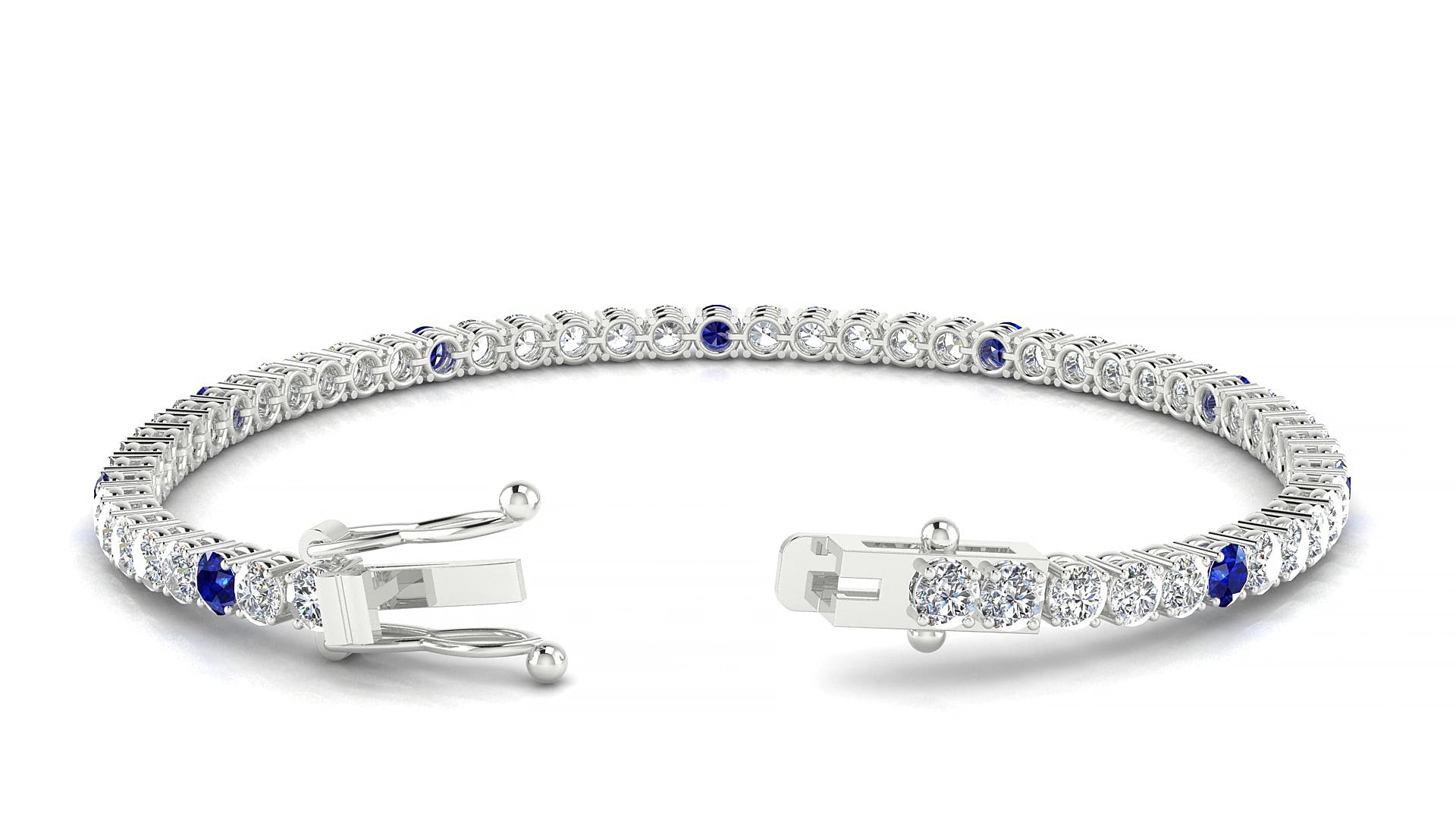 Capri 1-5 | 18k White Gold 3 mm Round Natural Sapphire & Diamond 15 cm Tennis Bracelet