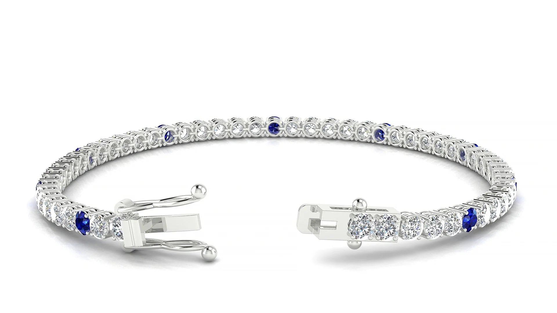 Capri 1-5 | 18k White Gold 3 mm Round Natural Sapphire & Diamond Tennis Bracelet