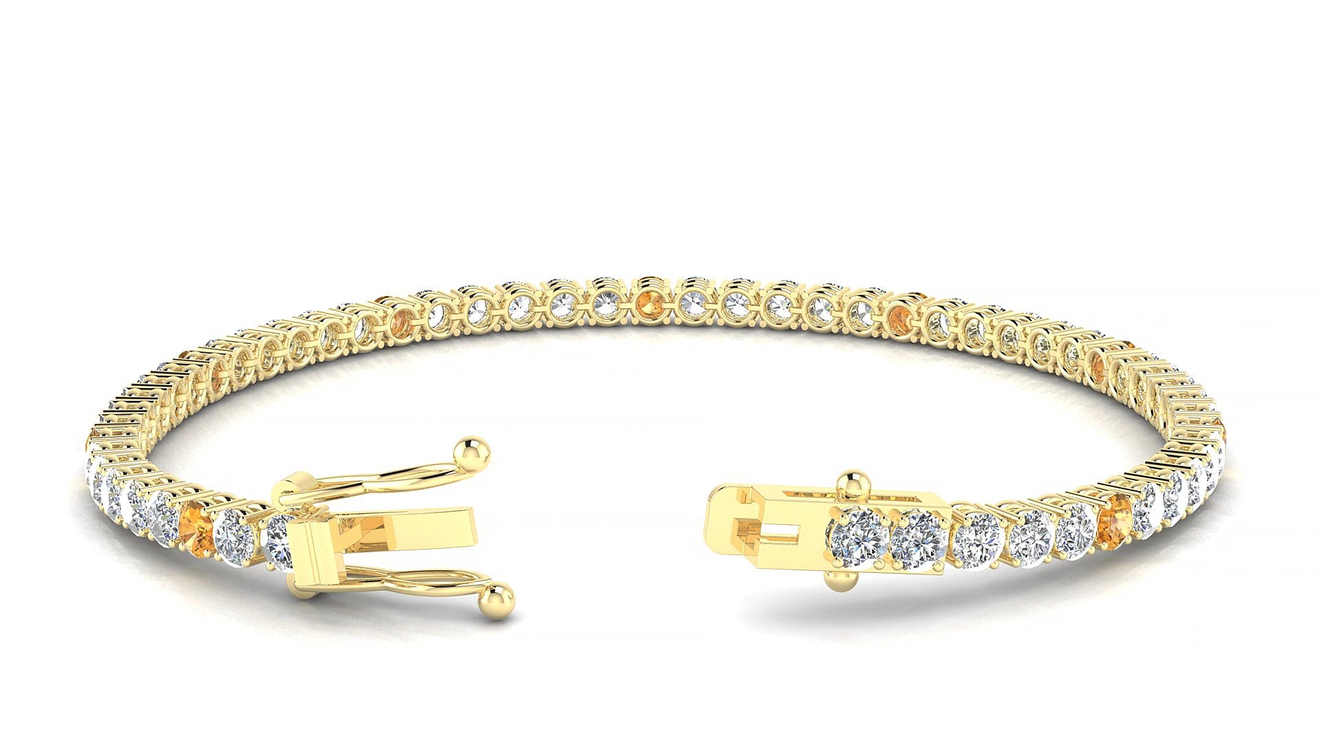 Capri 1-5 | 18k Yellow Gold 3 mm Round Natural Citrine & Diamond 15 cm Tennis Bracelet