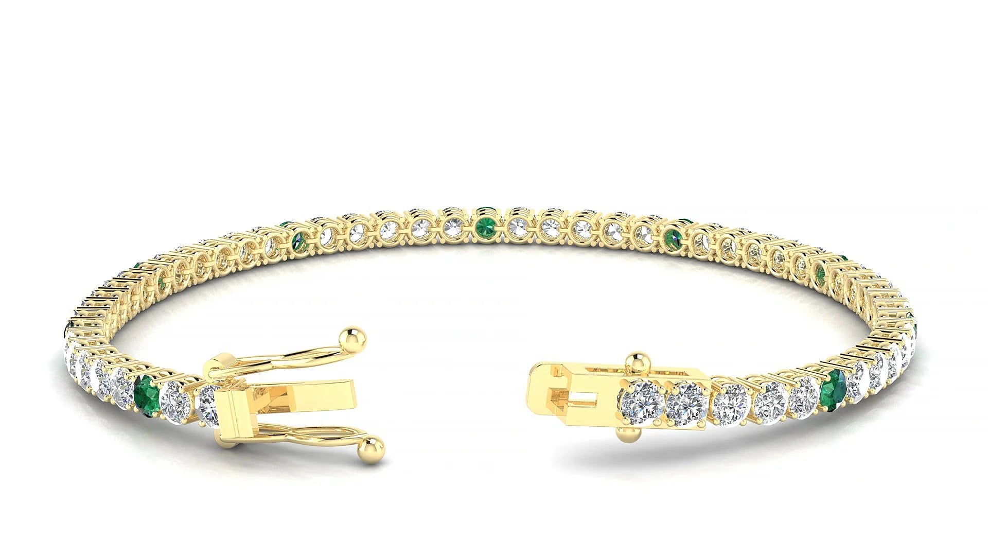 Capri 1-5 | 18k Yellow Gold 3 mm Round Natural Emerald & Diamond Tennis Bracelet