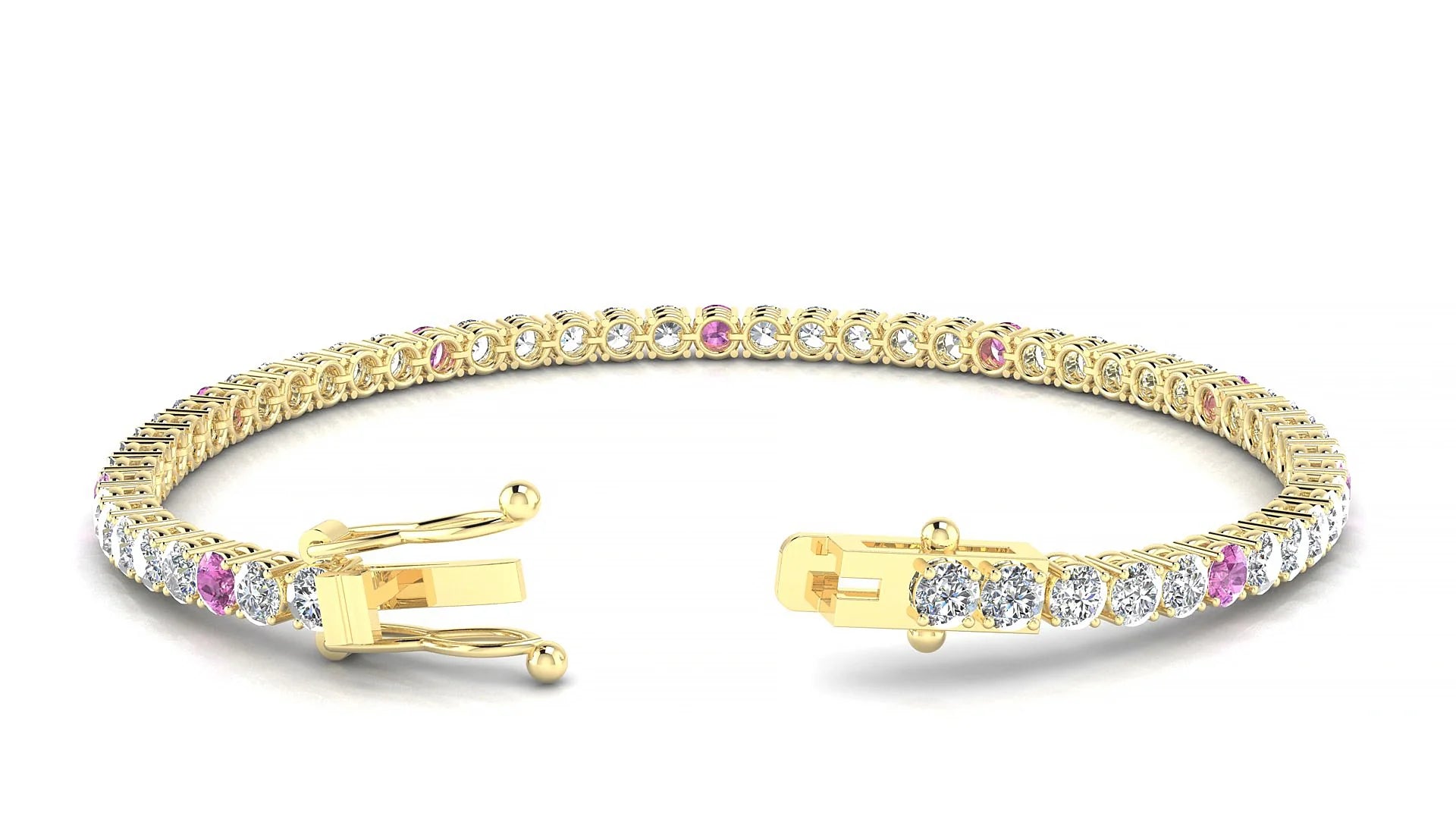Capri 1-5 | 18k Yellow Gold 3 mm Round Natural Pink Sapphire & Diamond Tennis Bracelet