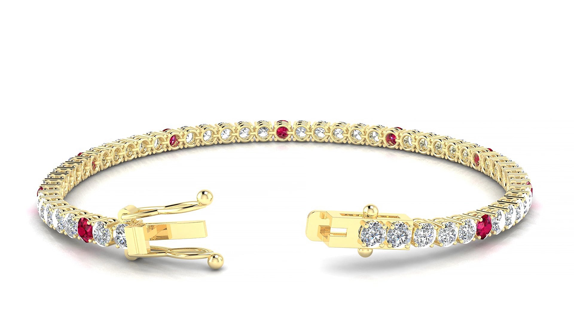 Capri 1-5 | 18k Yellow Gold 3 mm Round Natural Ruby & Diamond 18 cm Tennis Bracelet