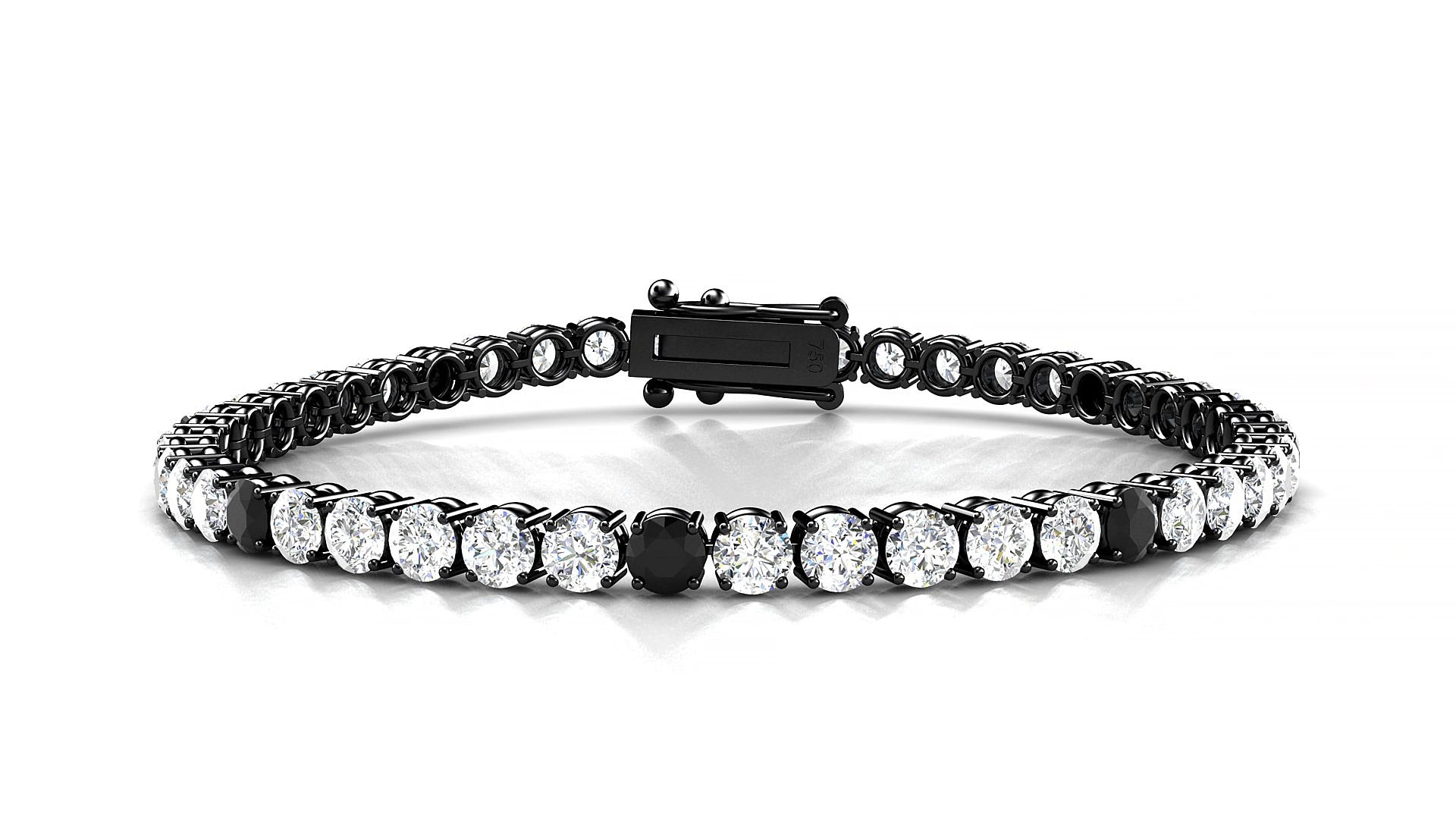 Capri 1-5 | 18k Black Gold 3.4 mm Round Natural Black Diamond & Diamond 20 cm Tennis Bracelet