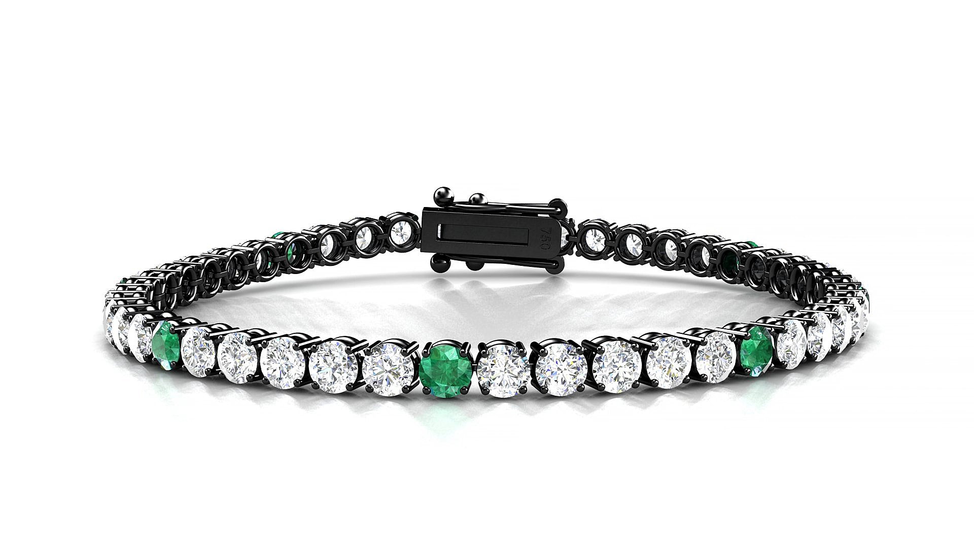 Capri 1-5 | 18k Black Gold 3.4 mm Round Natural Emerald & Diamond 15 cm Tennis Bracelet