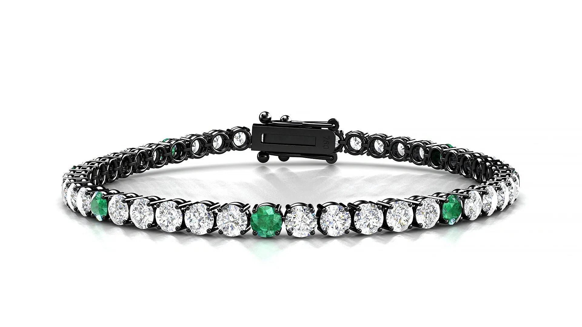 Capri 1-5 | 18k Black Gold 3.4 mm Round Natural Emerald & Diamond Tennis Bracelet