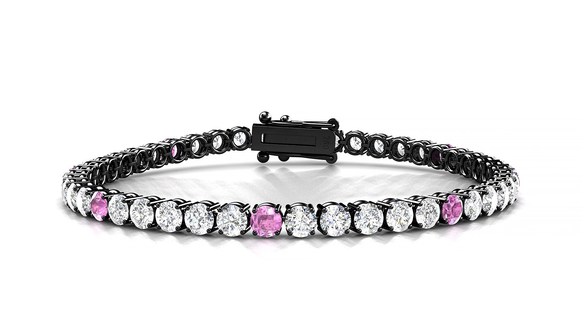 Capri 1-5 | 18k Black Gold 3.4 mm Round Natural Pink Sapphire & Diamond 15 cm Tennis Bracelet