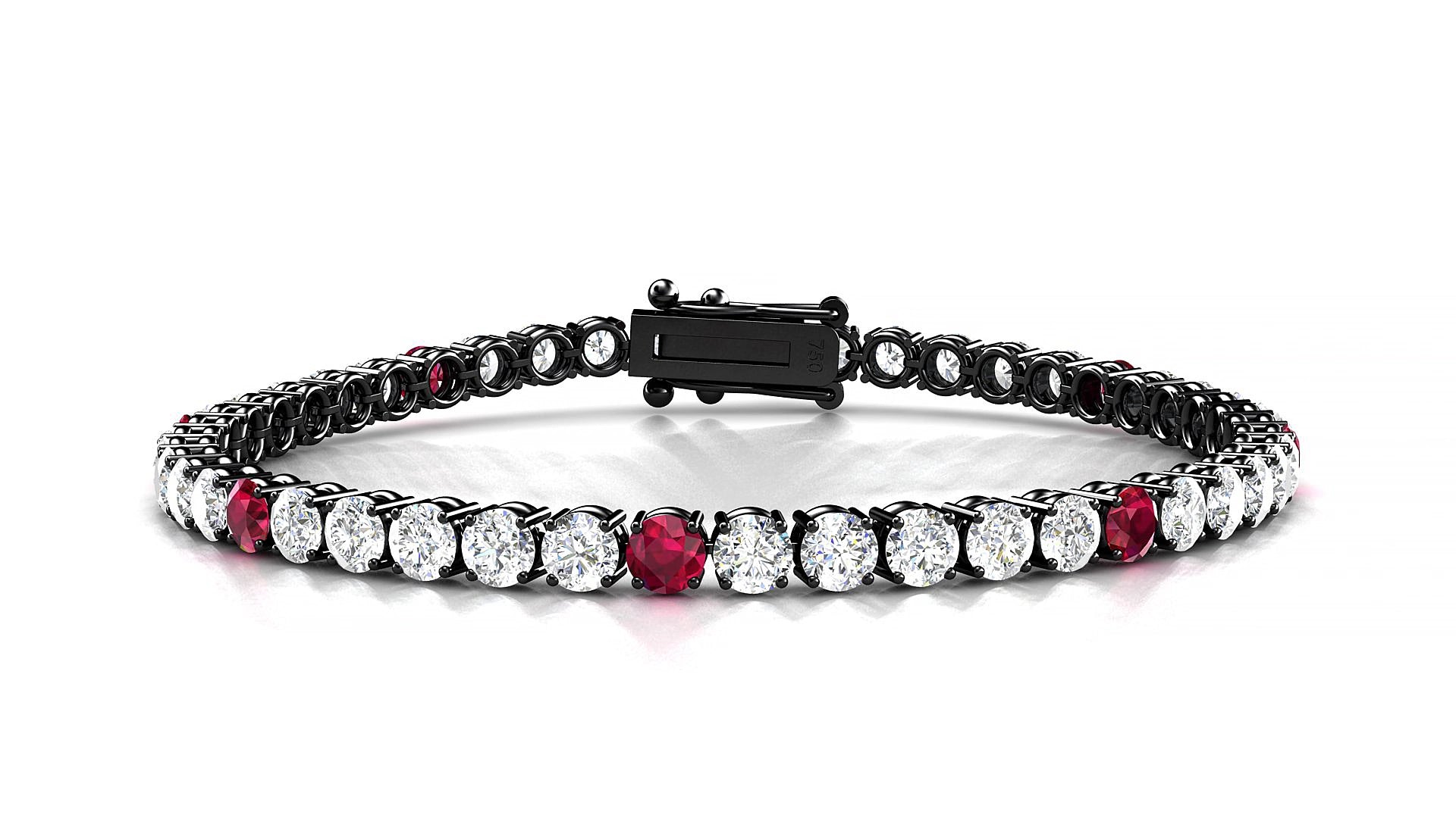 Capri 1-5 | 18k Black Gold 3.4 mm Round Natural Ruby & Diamond 20 cm Tennis Bracelet