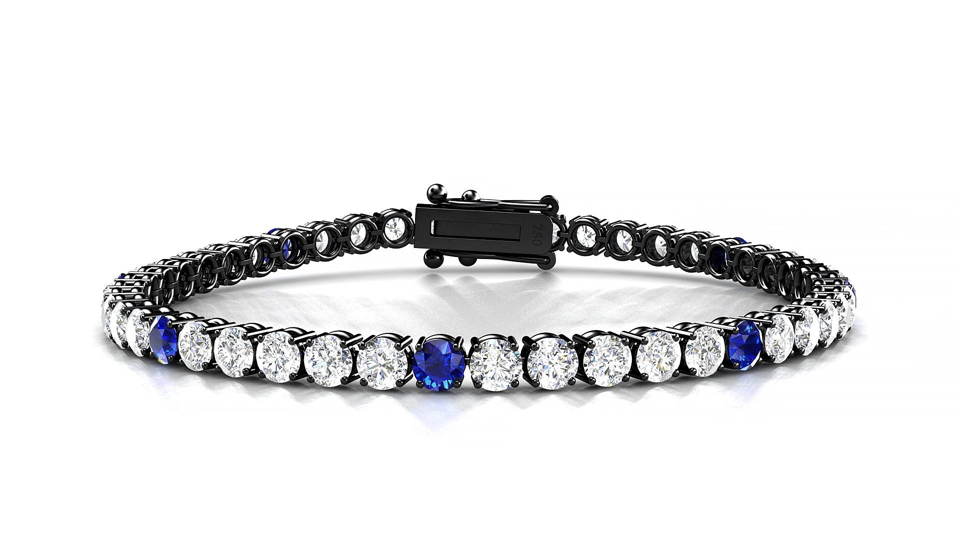Capri 1-5 | 18k Black Gold 3.4 mm Round Natural Sapphire & Diamond 17 cm Tennis Bracelet