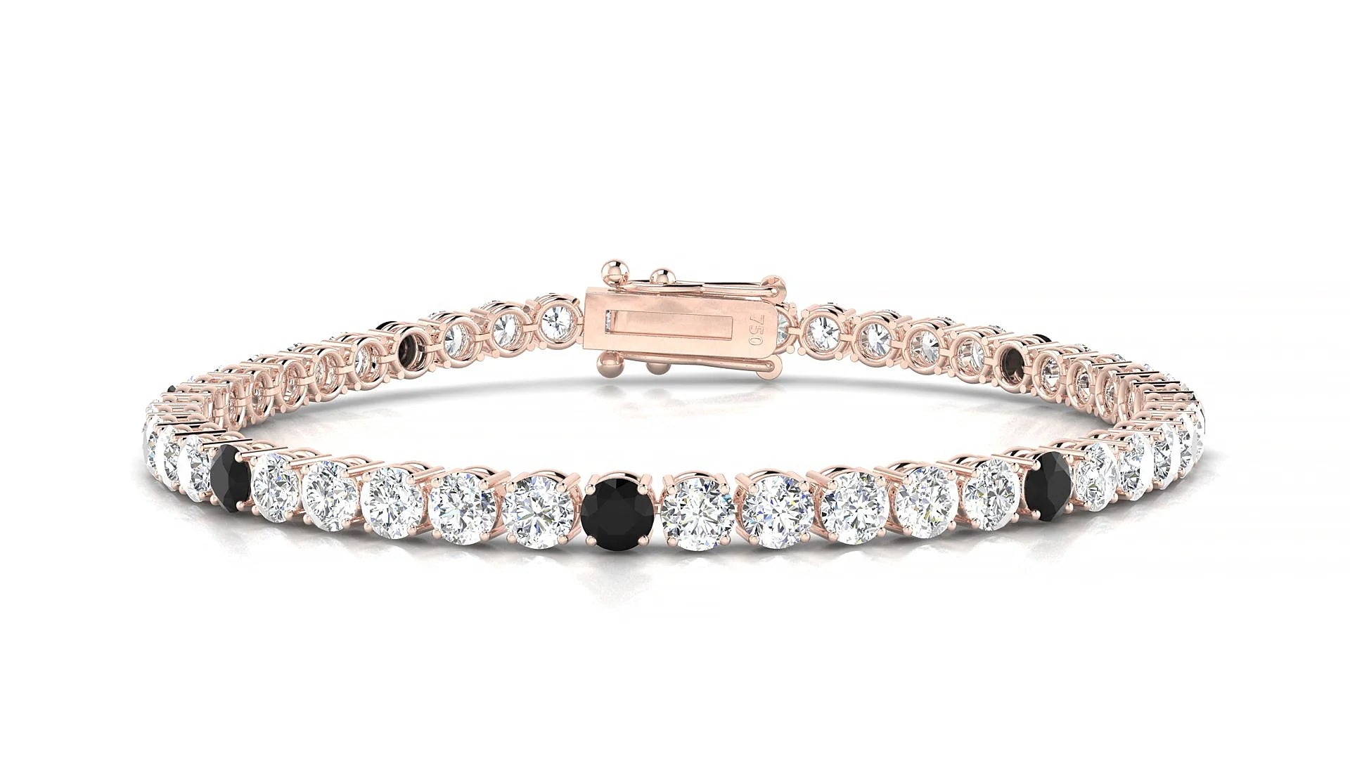 Capri 1-5 | 18k Rose Gold 3.4 mm Round Natural Black Diamond & Diamond Tennis Bracelet