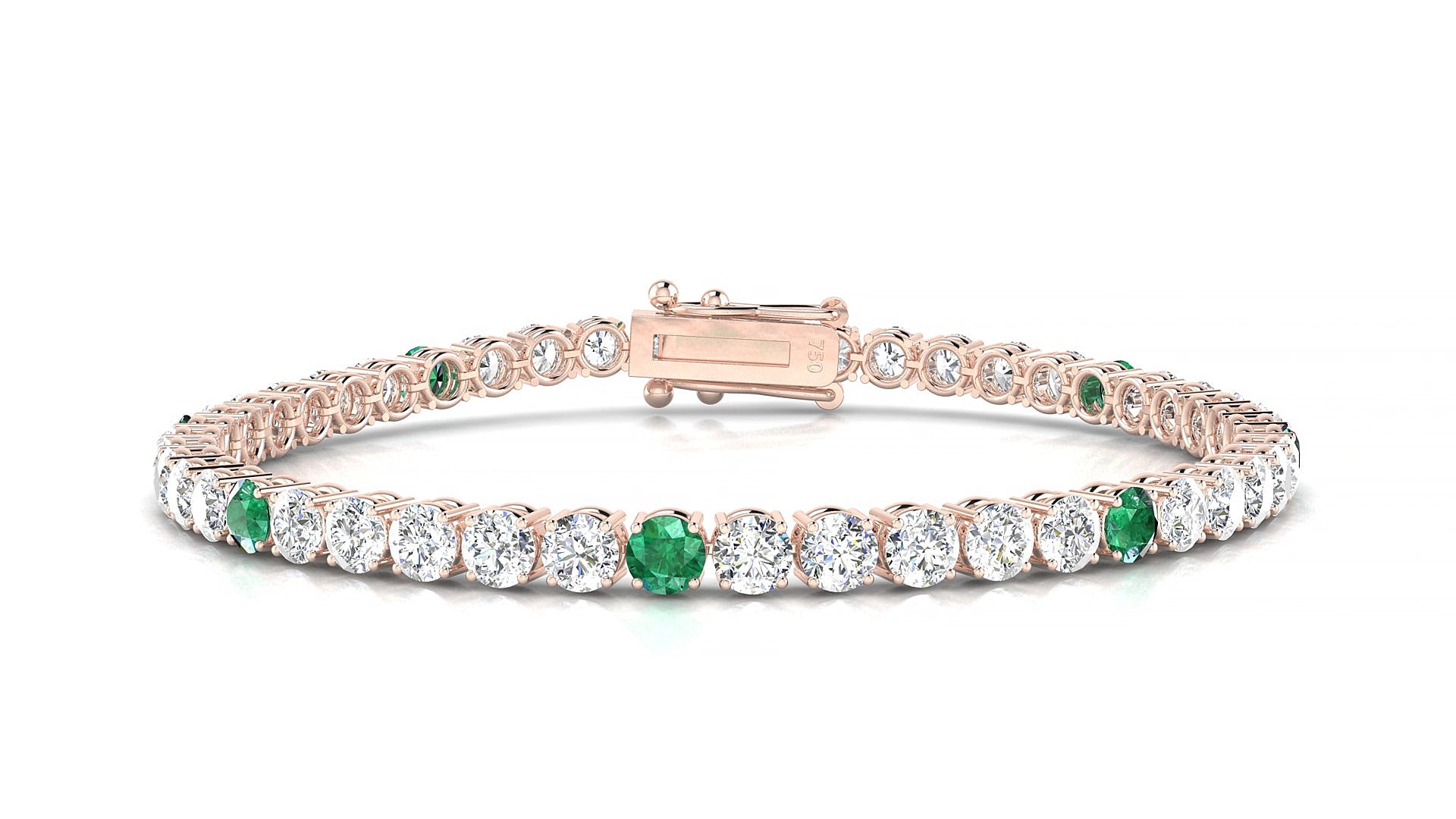 Capri 1-5 | 18k Rose Gold 3.4 mm Round Natural Emerald & Diamond 15 cm Tennis Bracelet